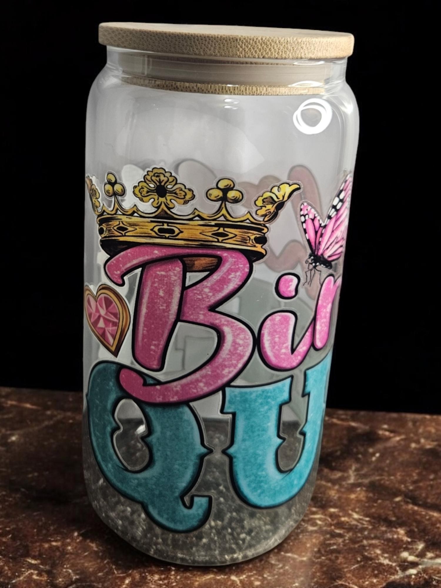 Birthday Queen BeerCan,Glass,Ice Coffee Glass,Housewarming Gift, Afrocentric, Afro view 2