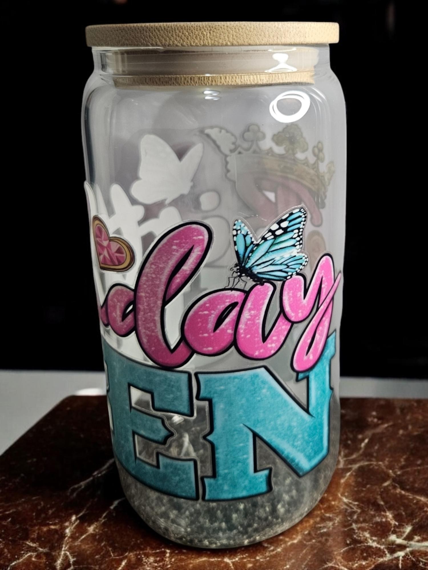 Birthday Queen BeerCan,Glass,Ice Coffee Glass,Housewarming Gift, Afrocentric, Afro view 3