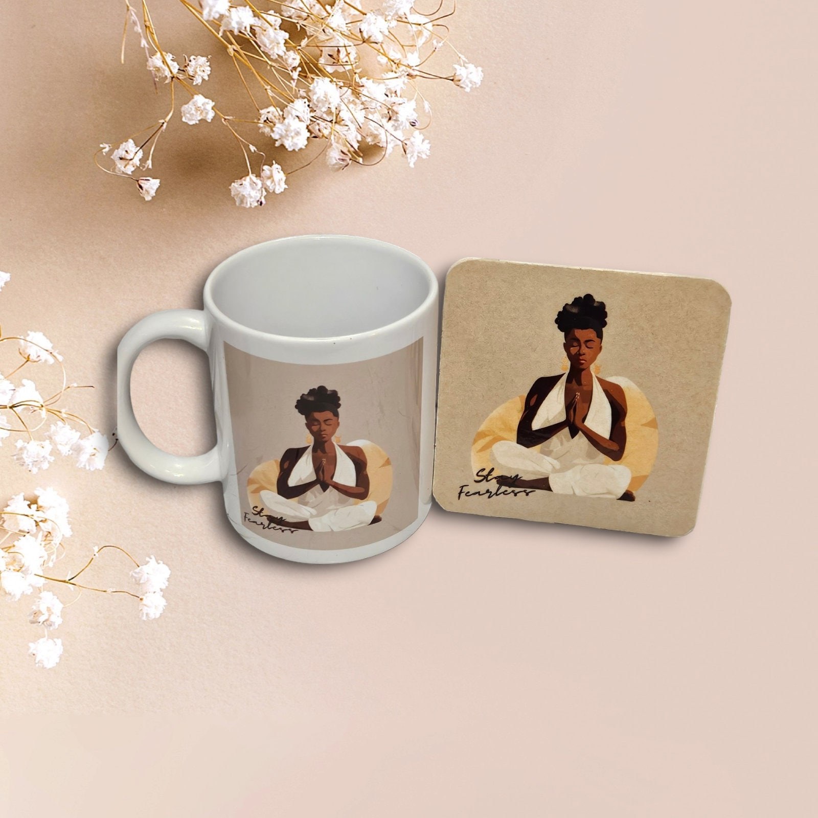 Sip in Style: 3D Afrocentric Elegance Mug - Elevate Your Coffee Experience!", Afro American Coffee Mug,Black Woman Free matching coaster view 2
