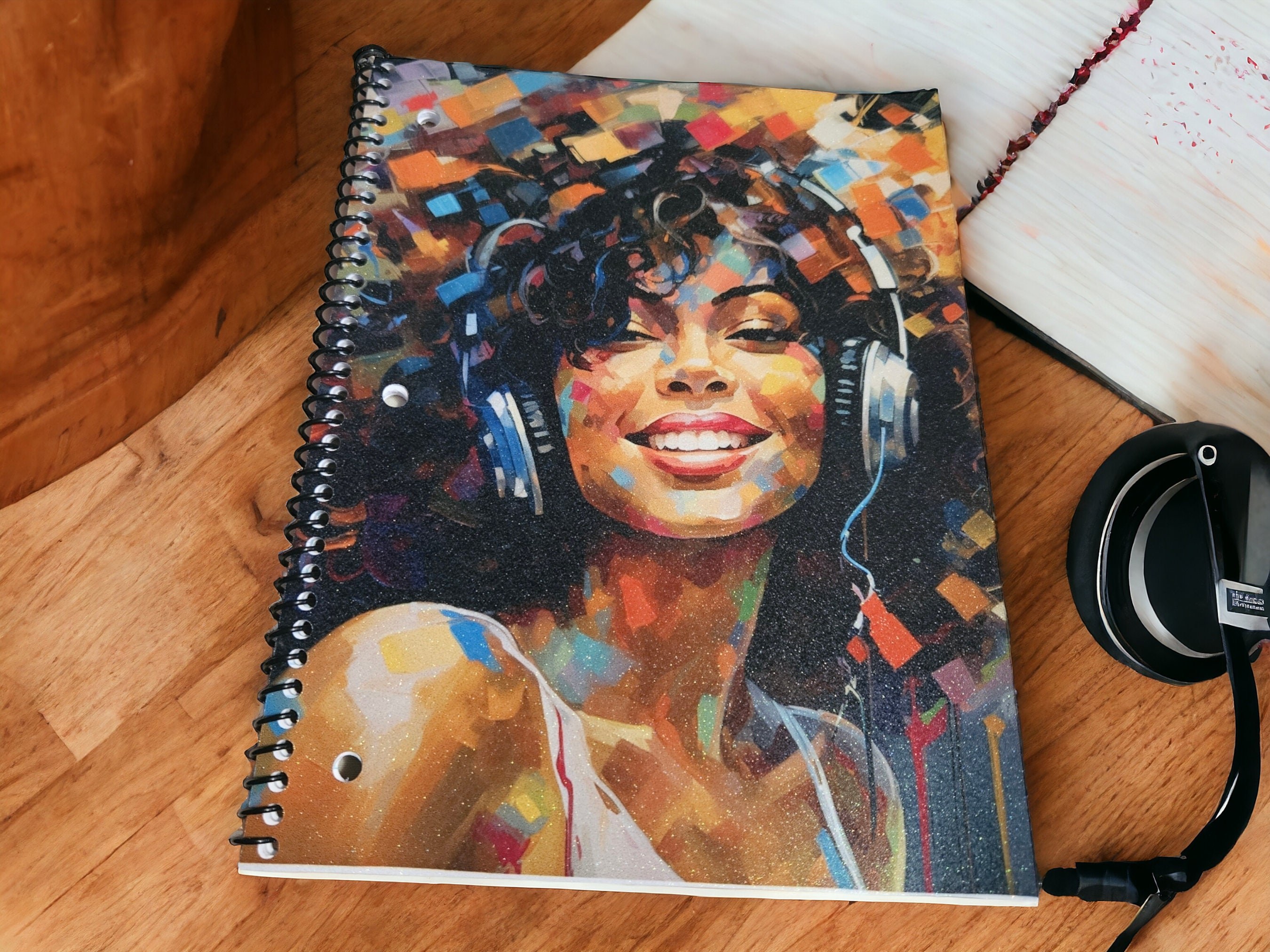 Afrocentric Glitter Cover Spiral Notebook:,Black Girl Magic