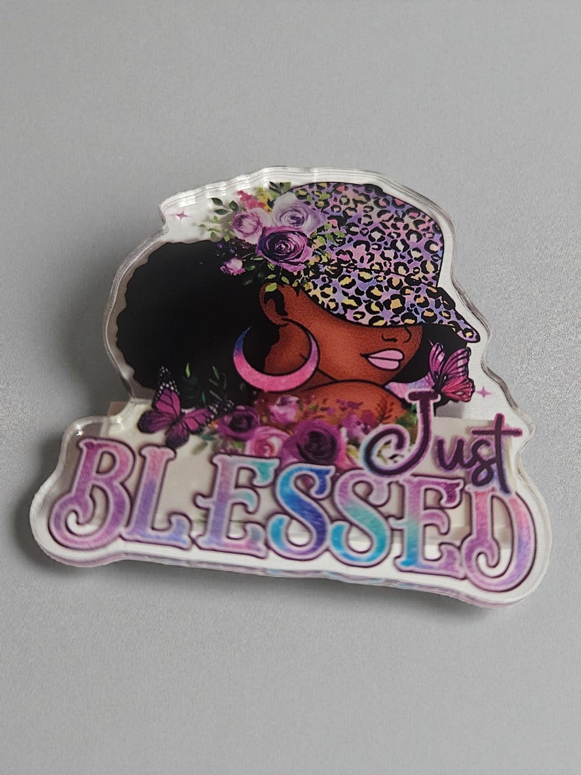 JUST Blessed Afrocentric acrylic Lapel Pin view 2