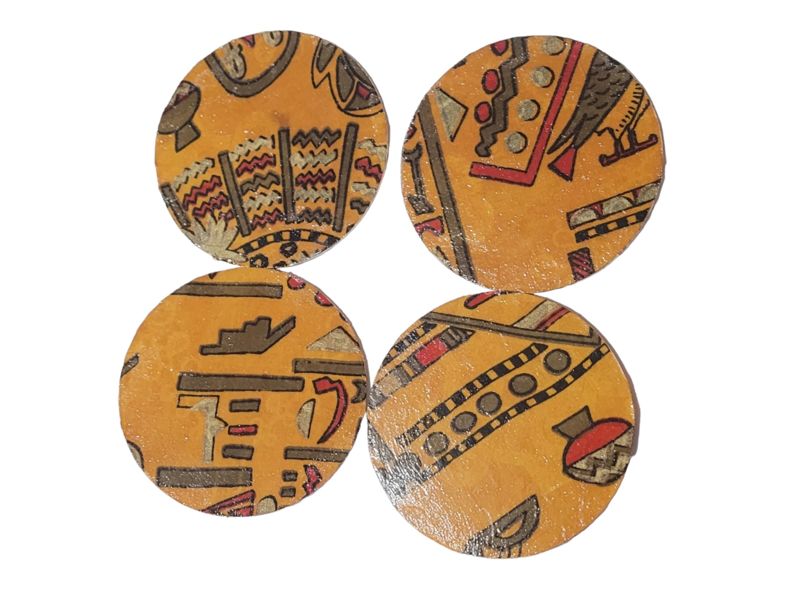 Afrocentric Fabric and Wood Coasters, Set Of four, Home Decor,Round African print coasters