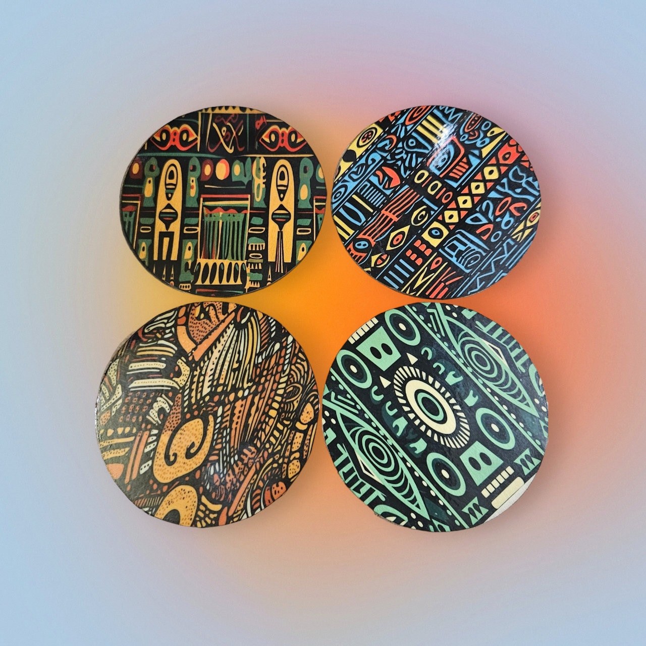 Afrocentric Wood Coasters Set, African Print Ankara Coasters, Black Owned Home Decor, Housewarming Gift, Melanin Drink Coasters view 2