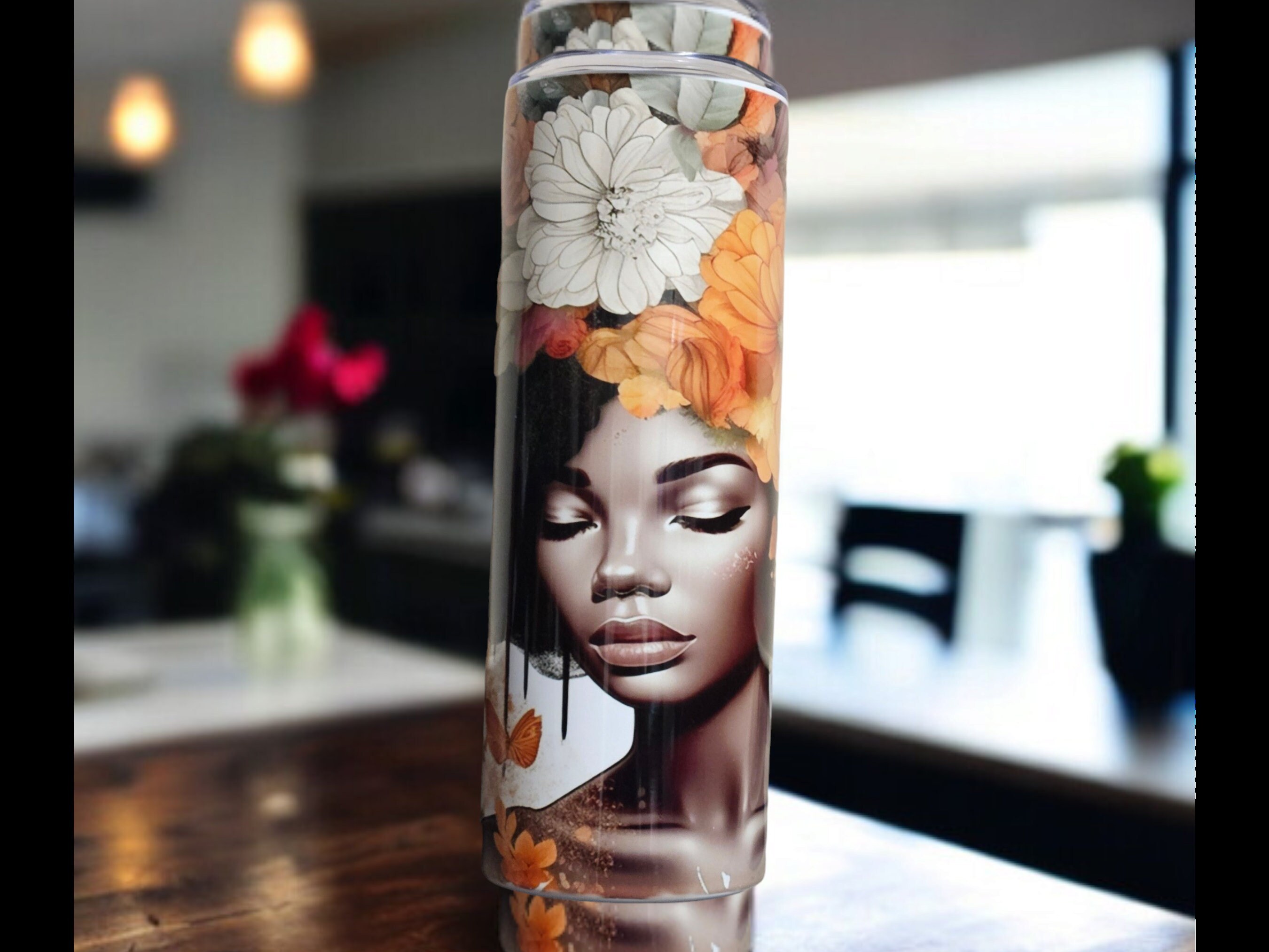 Chain Purse Floral Majesty Afrocentric Tumbler,Afrocentric Woman 20oz Tumbler view 2