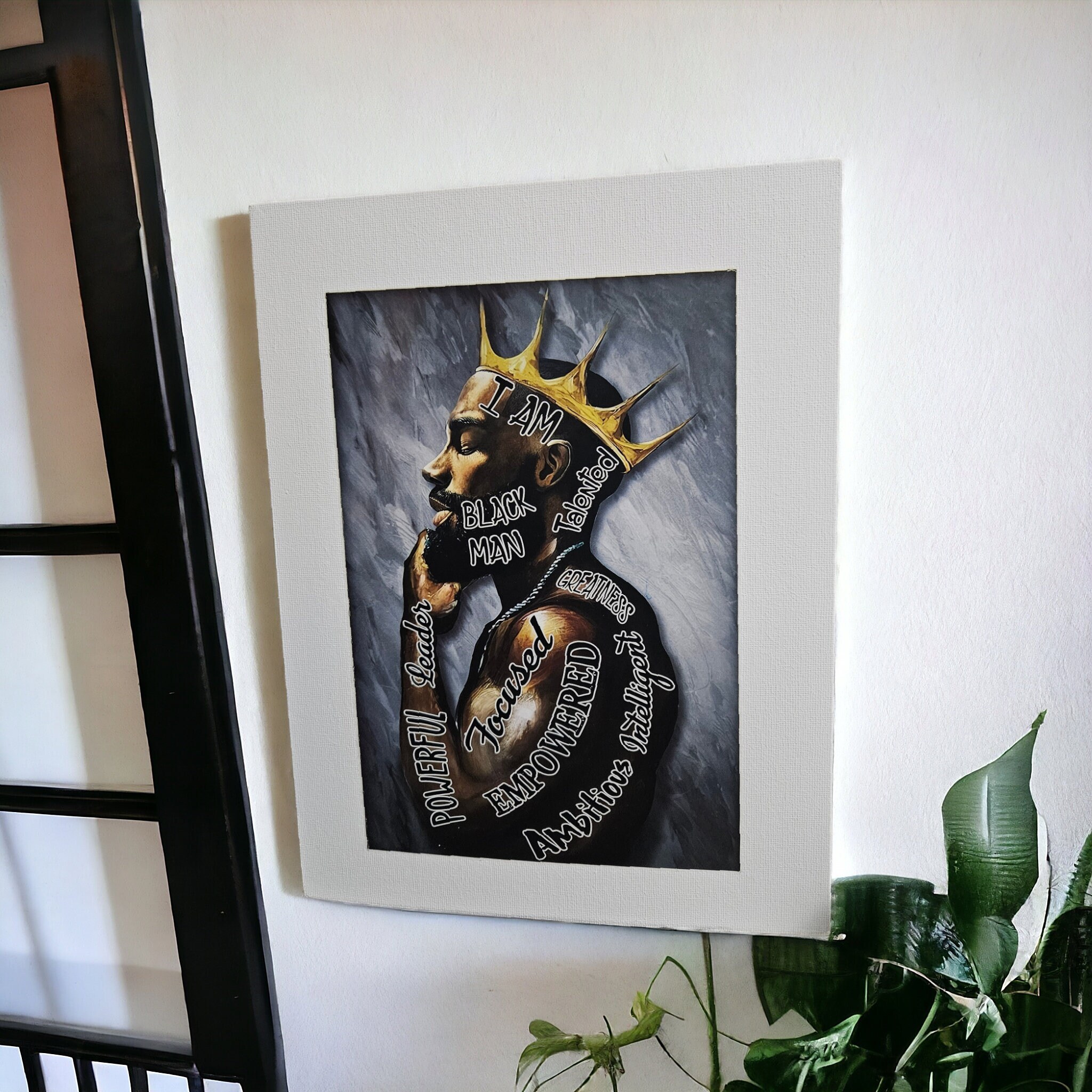 Afrocentric canvas Art,I am A celebration of identity and love,Black King view 2