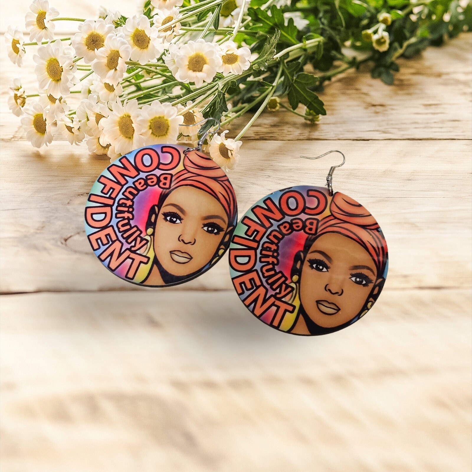 Afrrocentric Woman Statement Earrings, Wood Earrings view 2