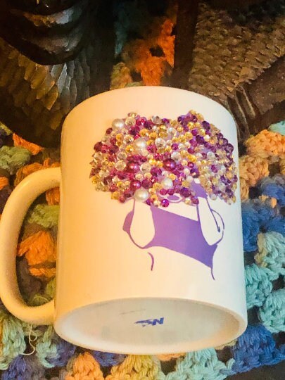 Sip in Style: Bedazzled Afrocentric Coffee Mugs" Afro American Coffee Mug,Black Woman Boss view 2