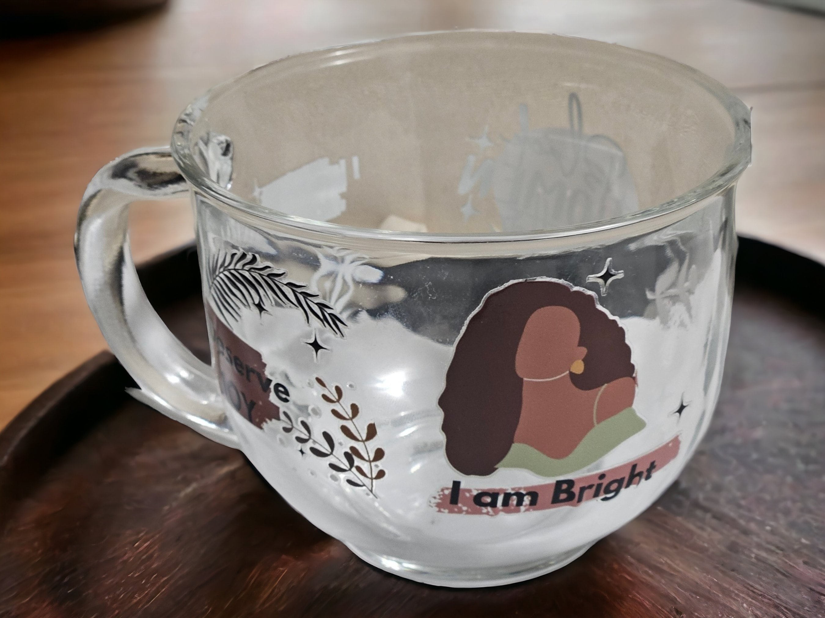 Affimation Afrocentric Glass Coffee Cup,Black Girl Magic,Glass Coffee mug view 2