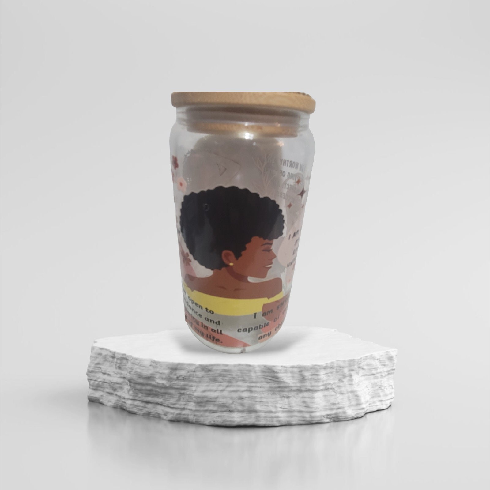 Inspirational,motivational,Glass Tumbler ,BeerCan,Glass,Ice Coffee Glass,Housewarming Gift, Afrocentric, Afro view 3