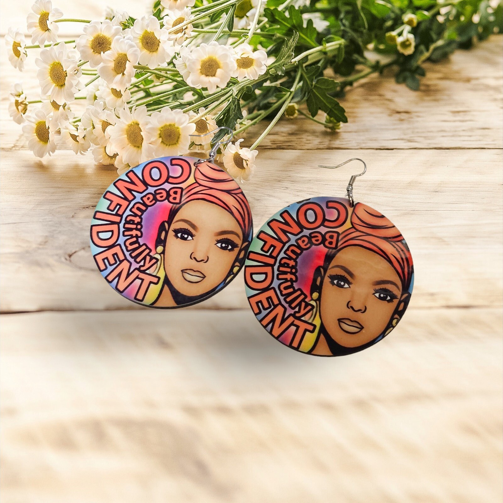 Afrrocentric Woman Statement Earrings, Wood Earrings