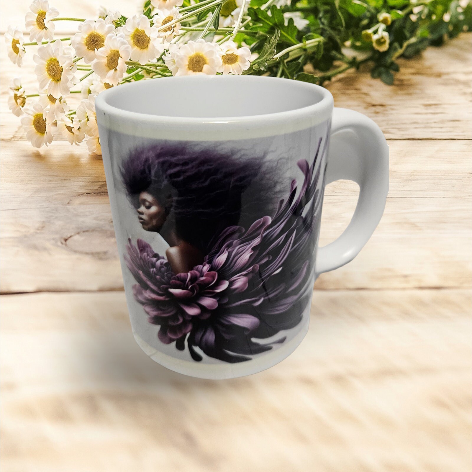 Sip in Style: 3D Afrocentric Elegance Mug - Elevate Your Coffee Experience!", Afro American woman, Free Matching Coaster view 3