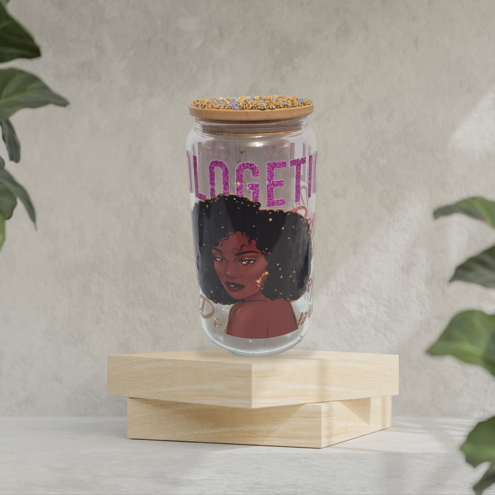 Unapologetically Dope,BeerCan,Glass,Ice Coffee Glass,Housewarming Gift, Afrocentric, Afro,bling view 6