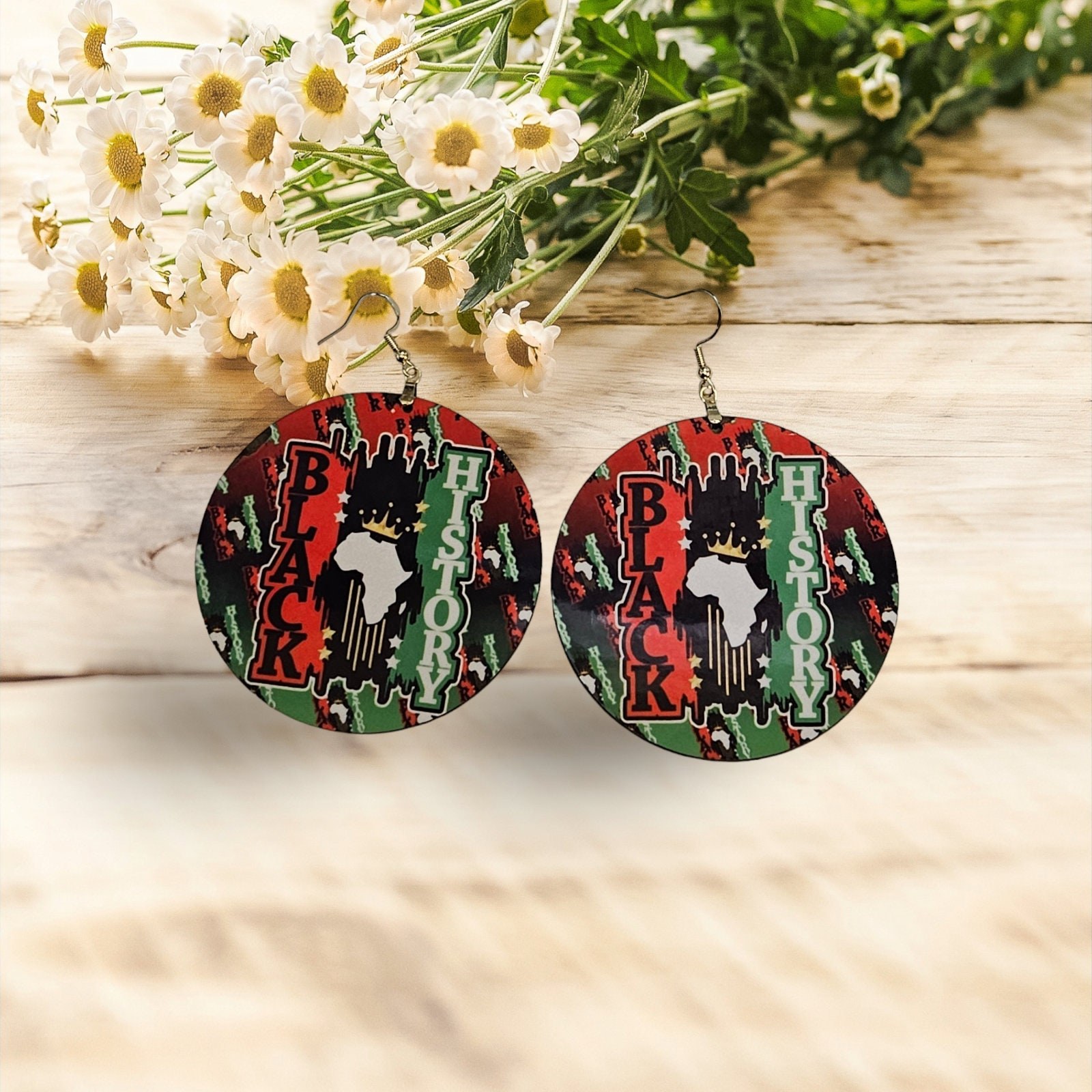 I am Black History Bold Statements, Bright Colors: Afrocentric Hoop Earrings , Afrocentric earrings , Afrocentric Jewelry, African Earrings view 2