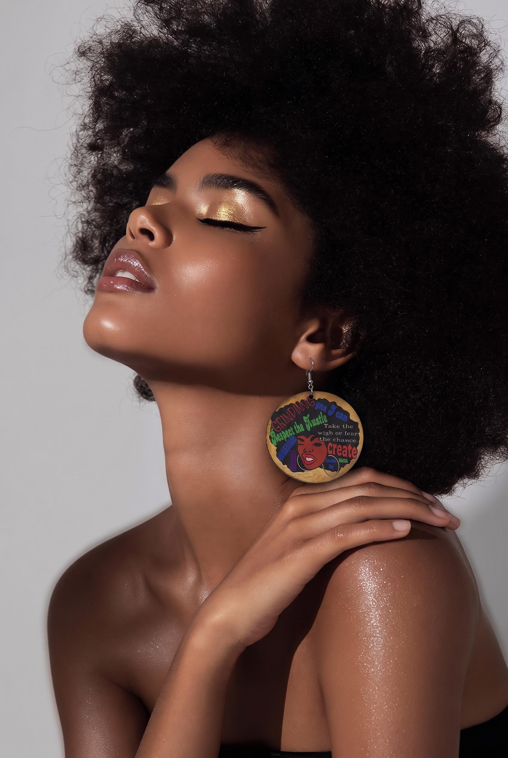 Afrocentric Wood Hoop Earrings, Dope Girl Magic, Ethnic Dangle Earrings
