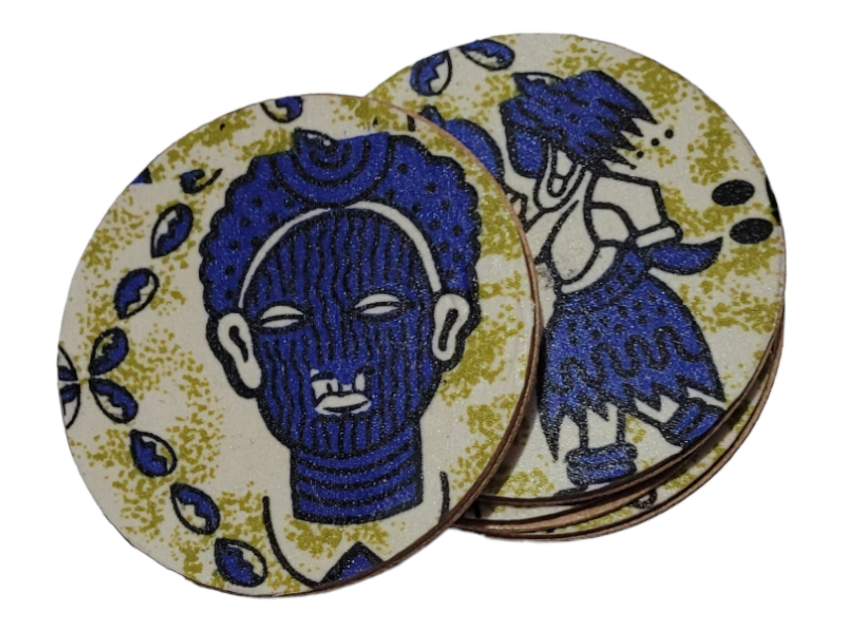 Afrocentric Fabric and Wood Coasters, Set Of four, Home Decor,Round African print coasters
