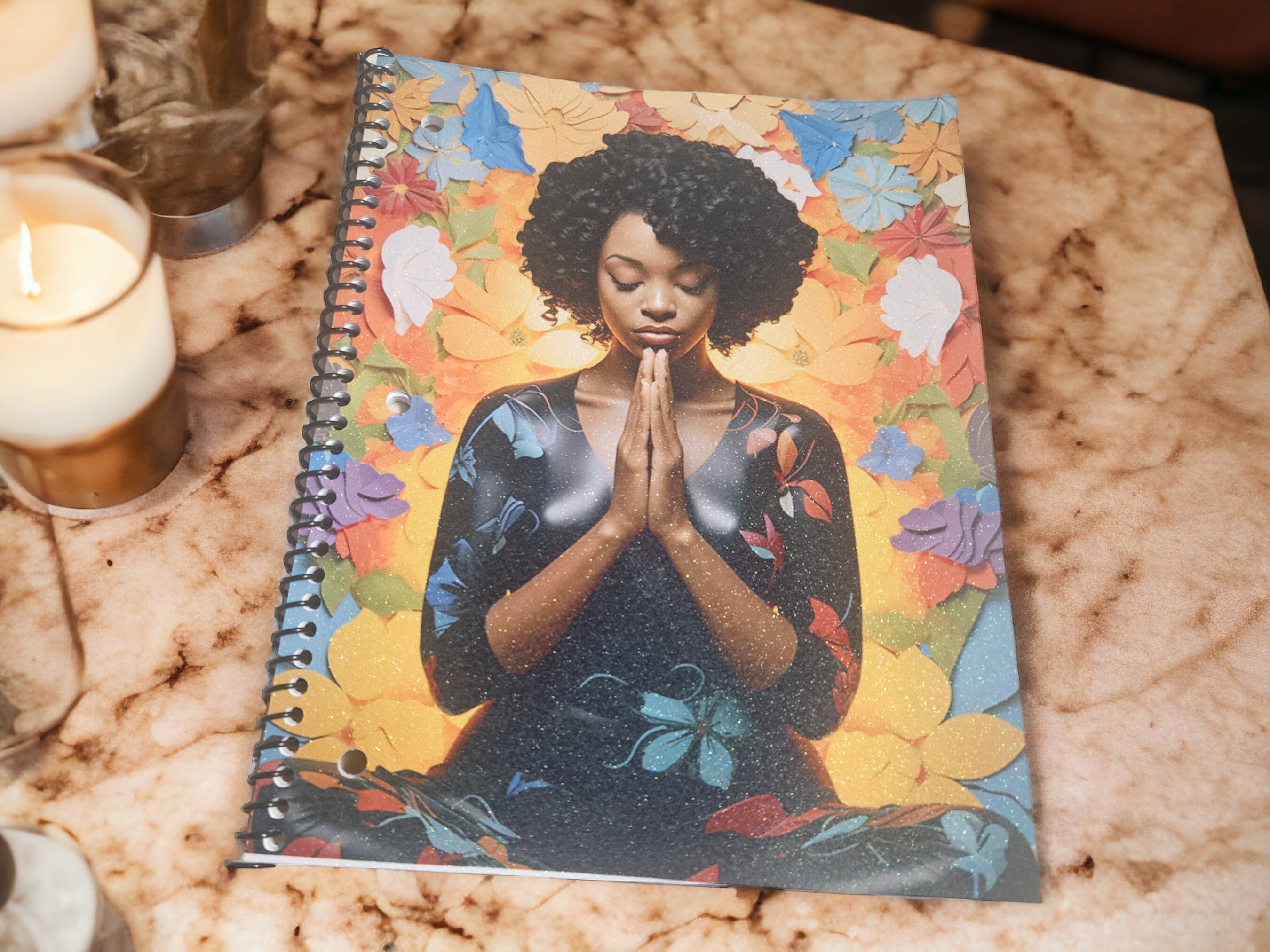 Afrocentric Glitter Cover Spiral Notebook:,Black Girl Magic