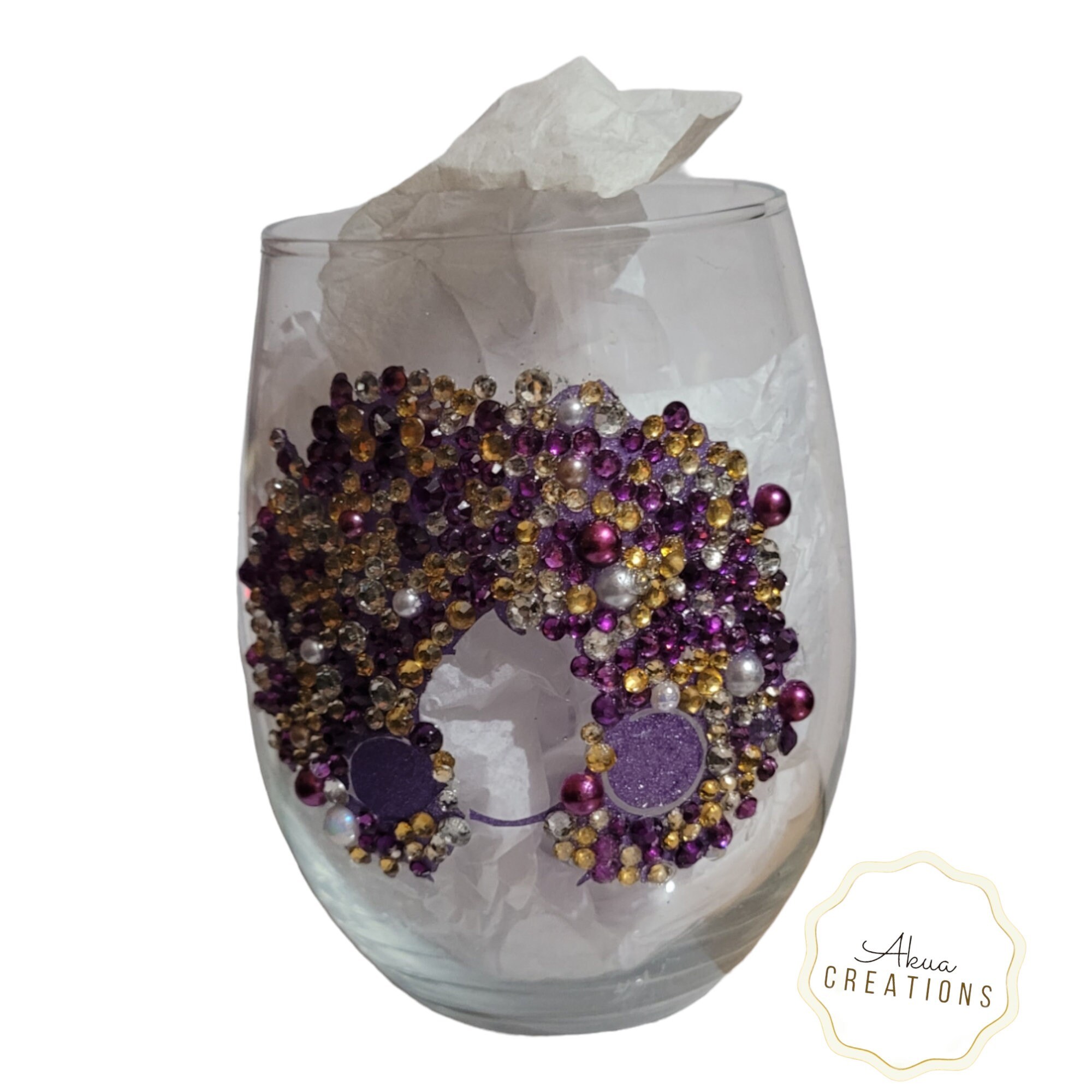 Bling Stemless Wine Glass, Black Woman Afrocentric Gift, Melanin Wine Glass, Birthday Gift for Her, Handmade Glitter Wine Cup view 2