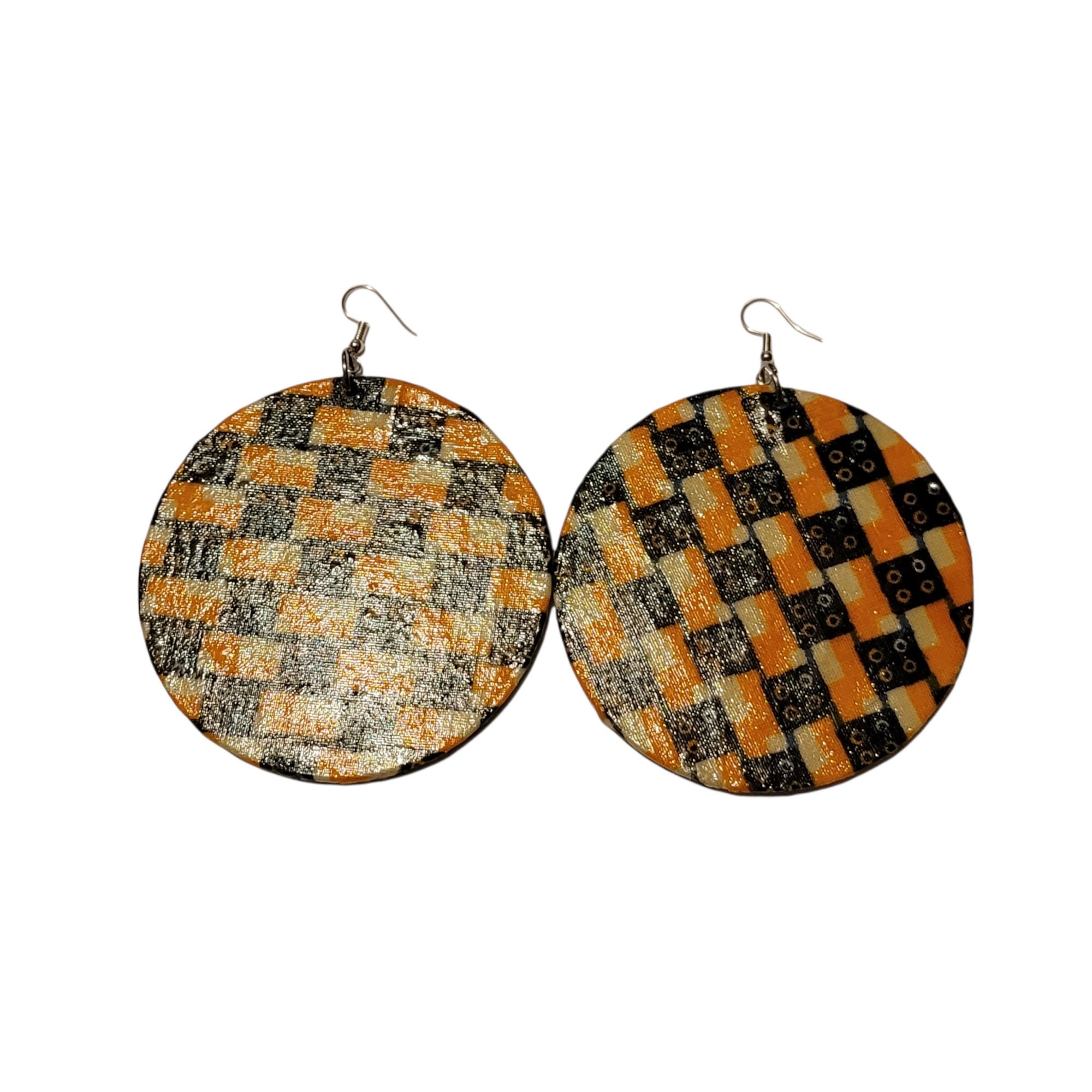 Afrocentric Fabric and wood Earrings view 2