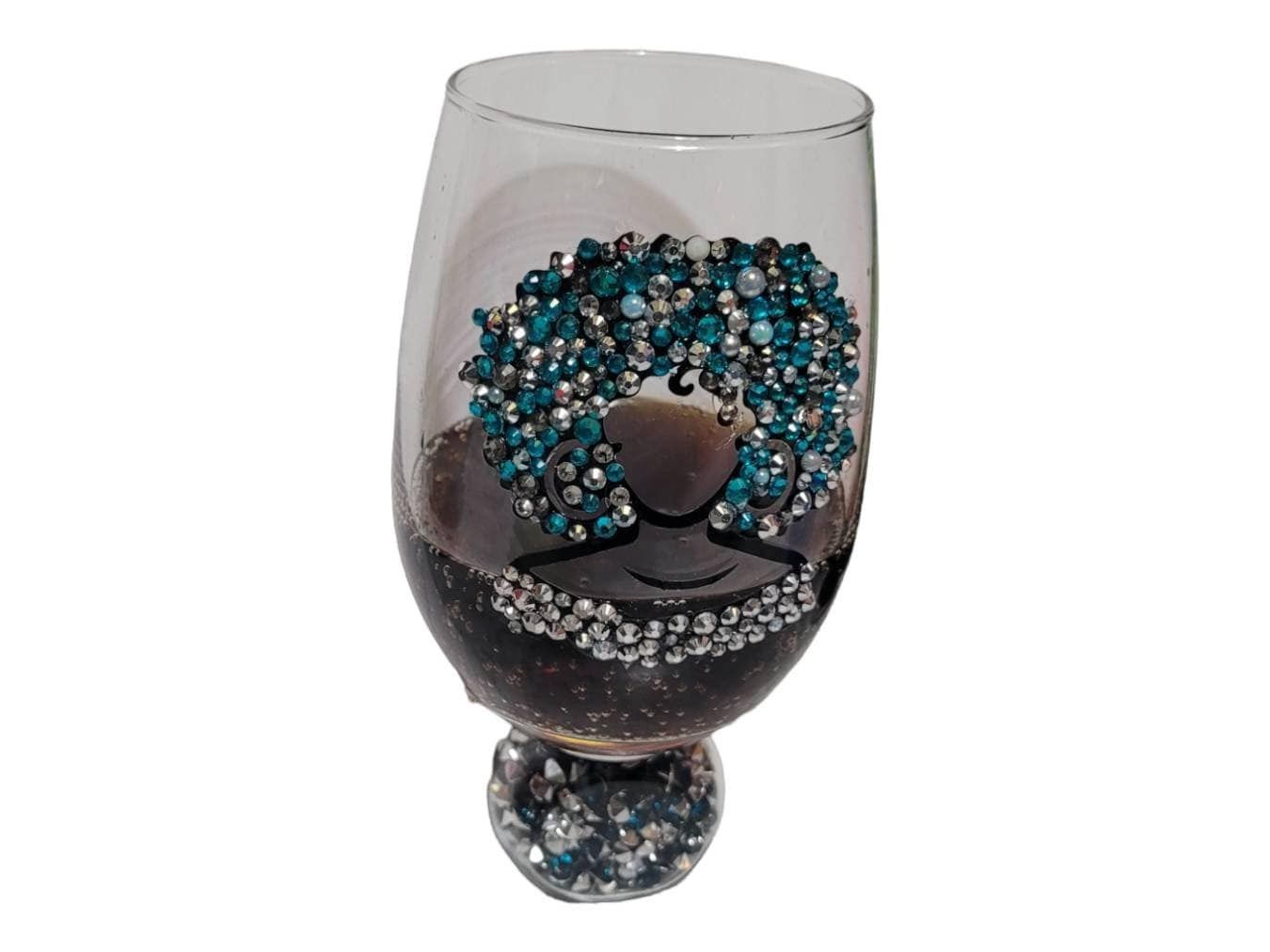 Bling Stemless Wine Glass, Black Woman Afrocentric Gift, Melanin Wine Glass, Birthday Gift for Her, Handmade Glitter Wine Cup view 2