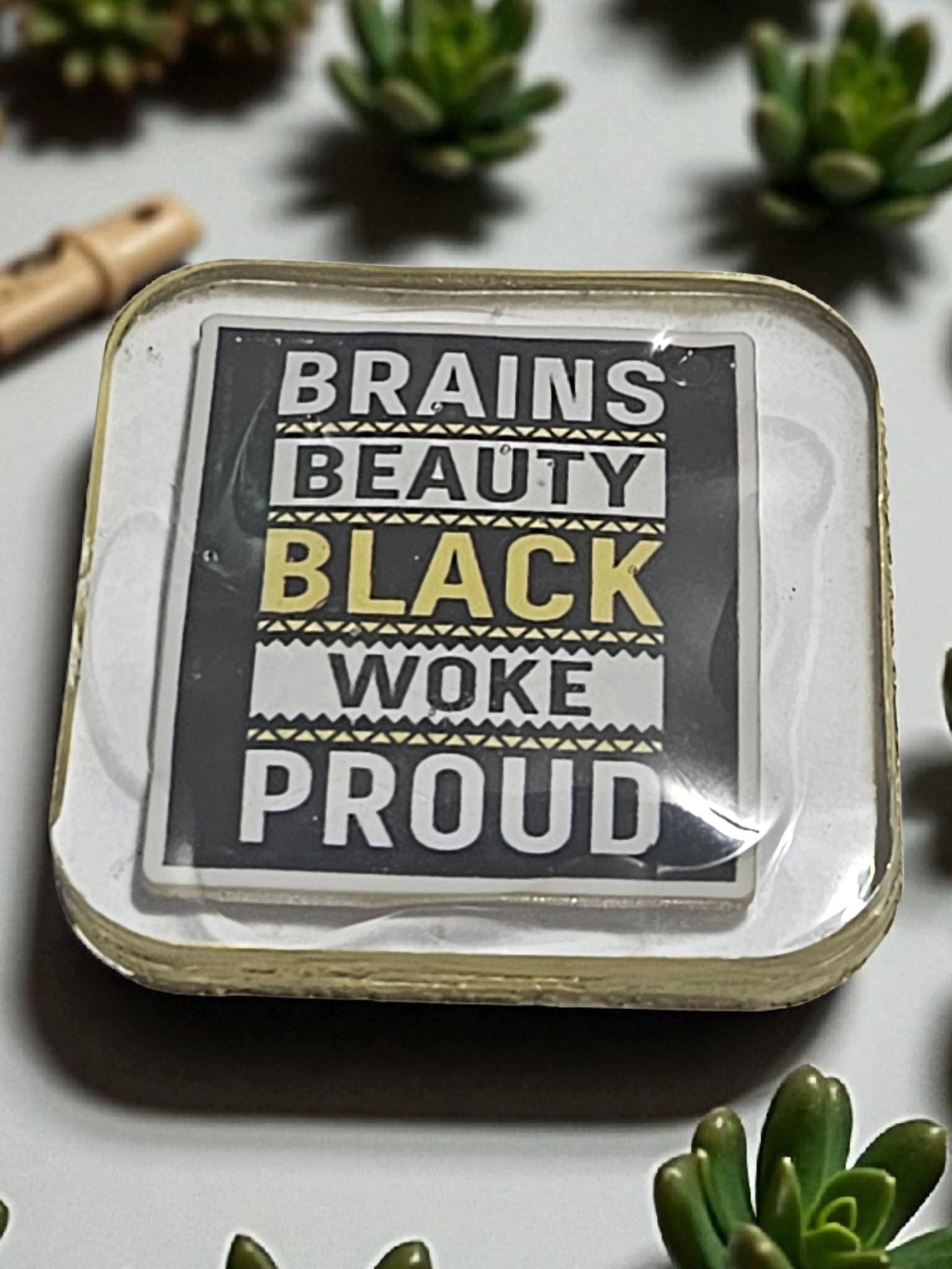 Brains Beauty Black Woke Proud Afrocentric Resin Lapel Pin view 2