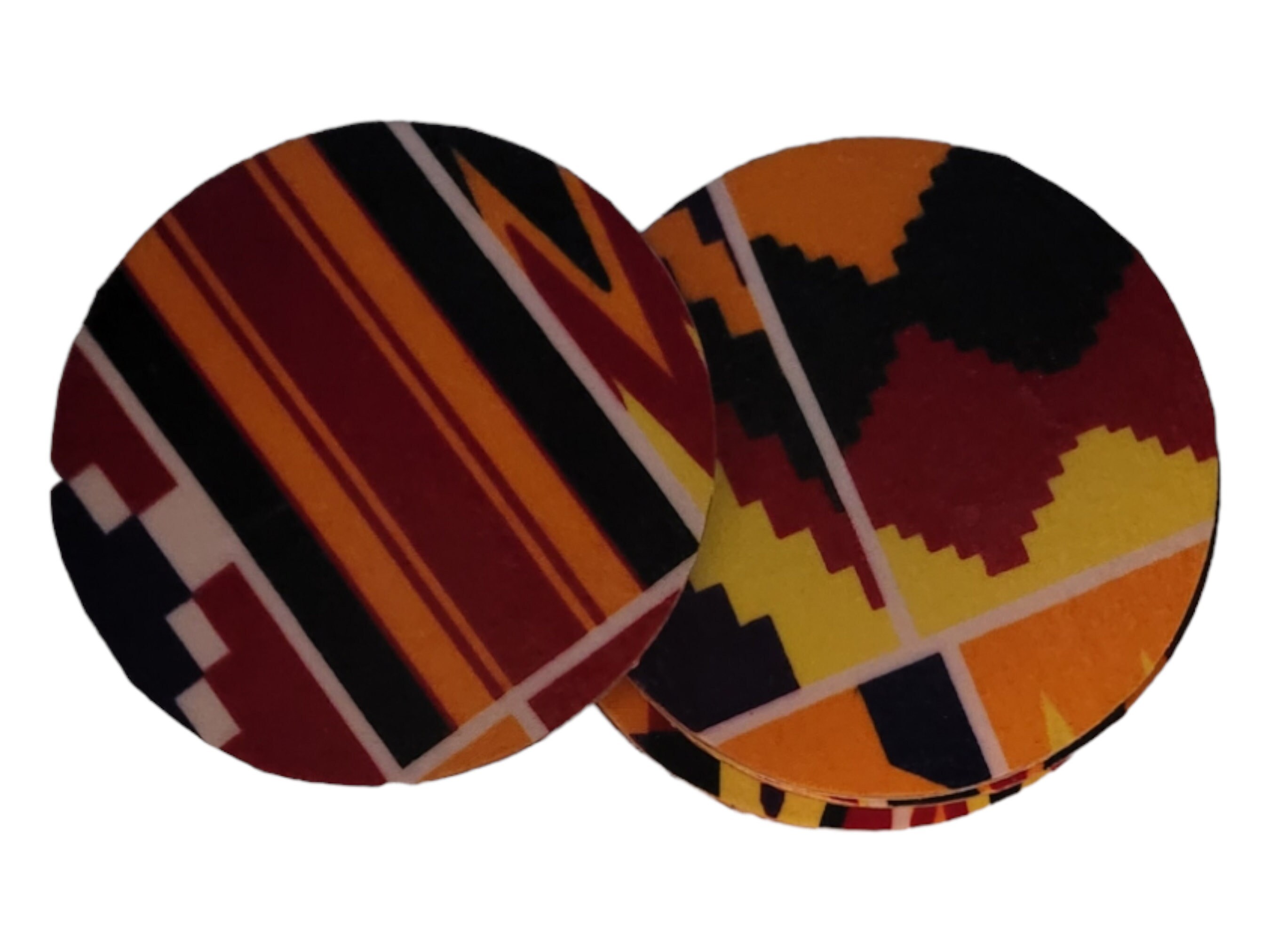 Afrocentric Fabric and Wood Coasters, Set Of four, Home Decor,Round African print coasters view 2