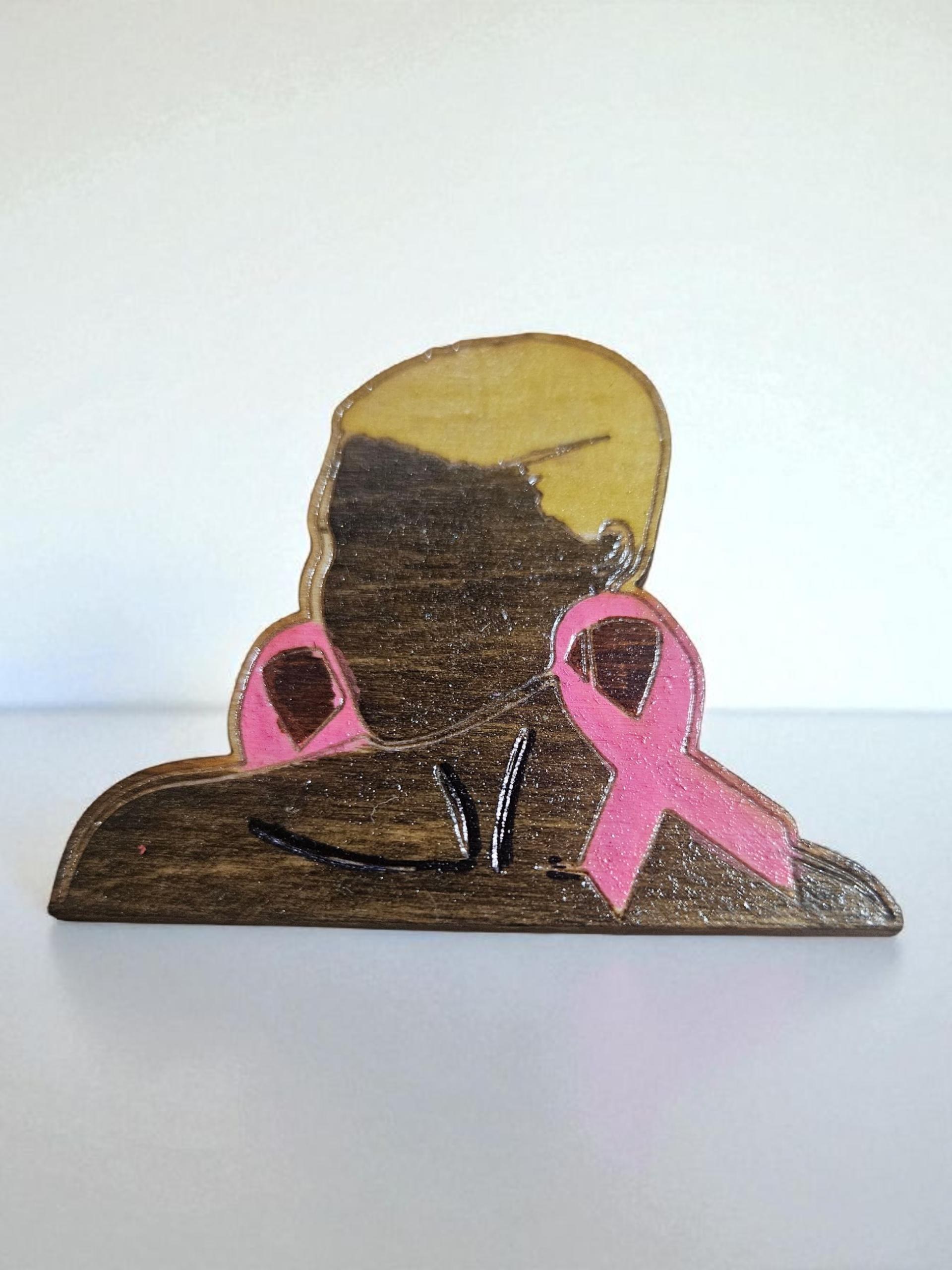 Afrocentric Woman Breast Cancer Wood Lapel Pin view 4