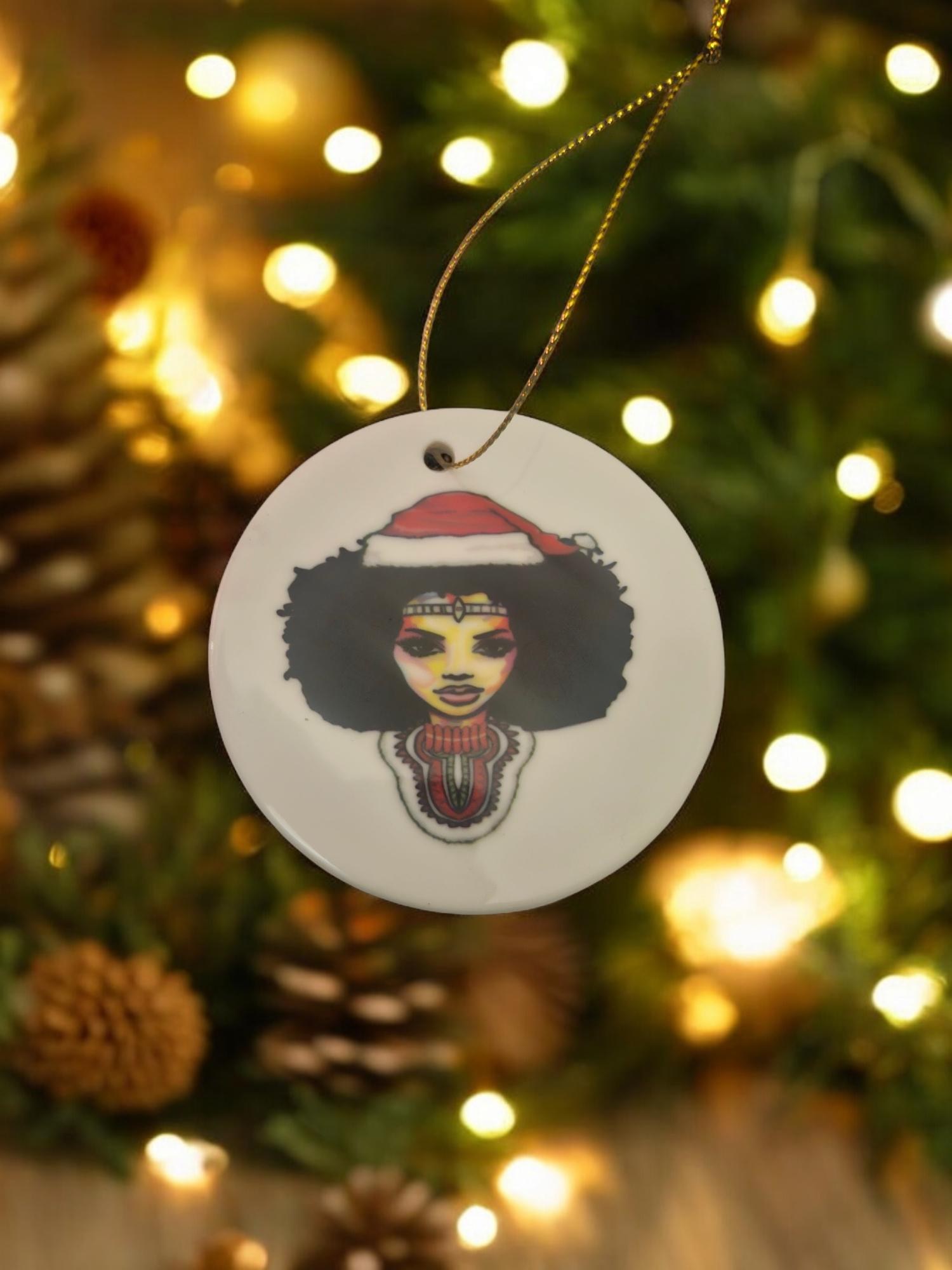 Handcrafted Ceramic Christmas Ornaments - Unique Holiday Decorations Afro American Christmas ornament view 3