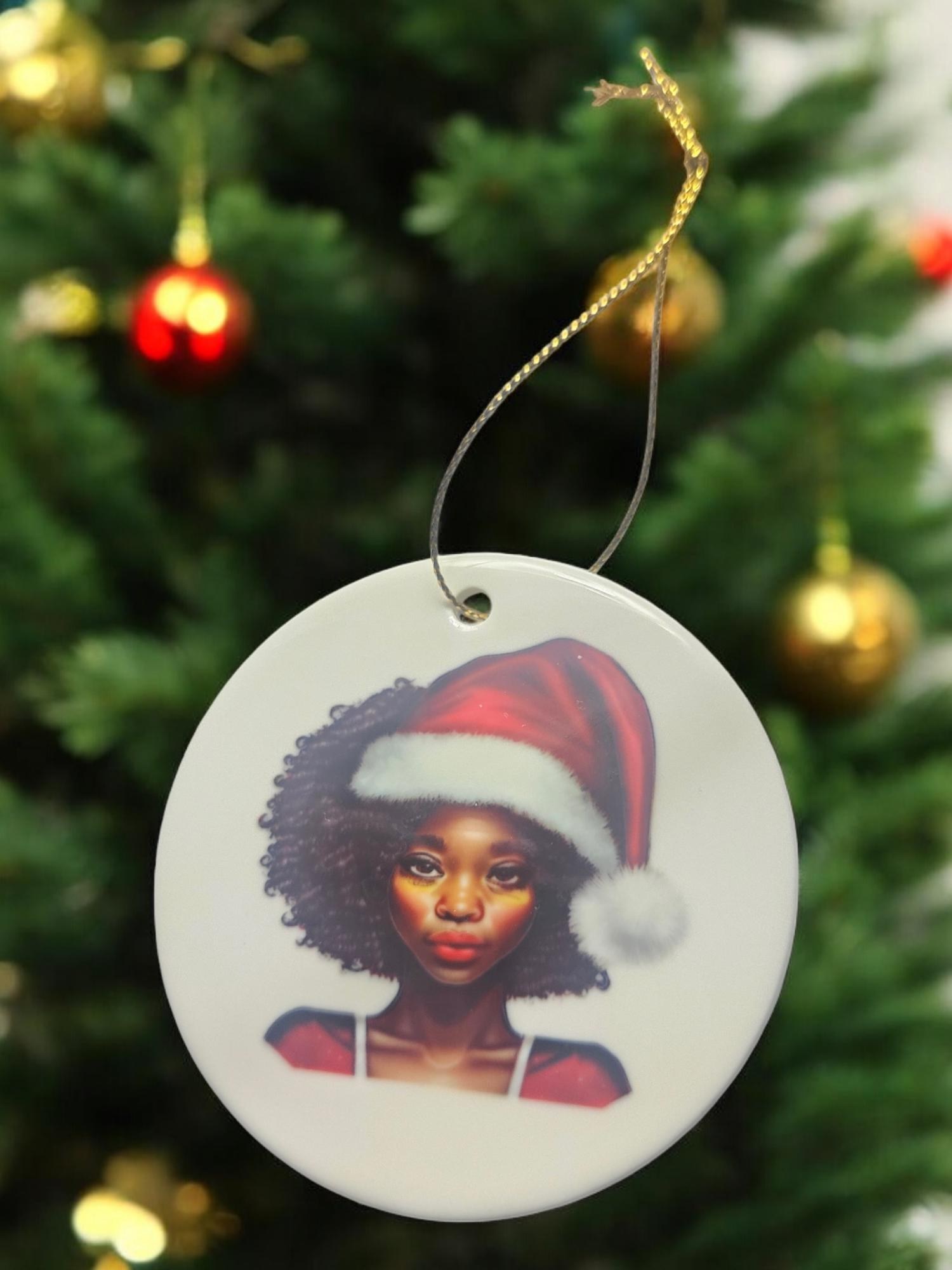 Handcrafted Ceramic Christmas Ornaments - Unique Holiday Decorations Afro American Christmas ornament view 4