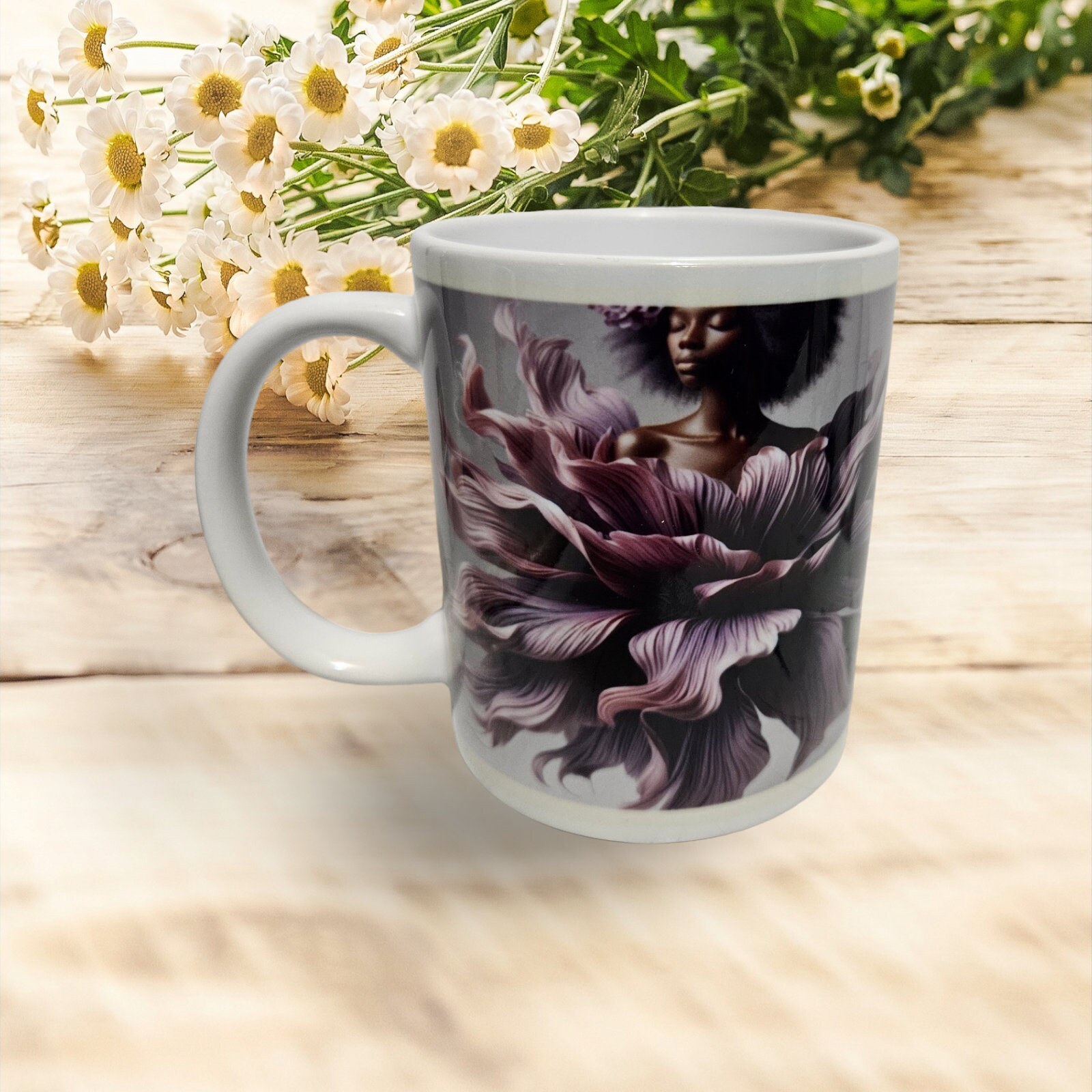 Sip in Style: 3D Afrocentric Elegance Mug - Elevate Your Coffee Experience!", Afro American woman, Free Matching Coaster view 2