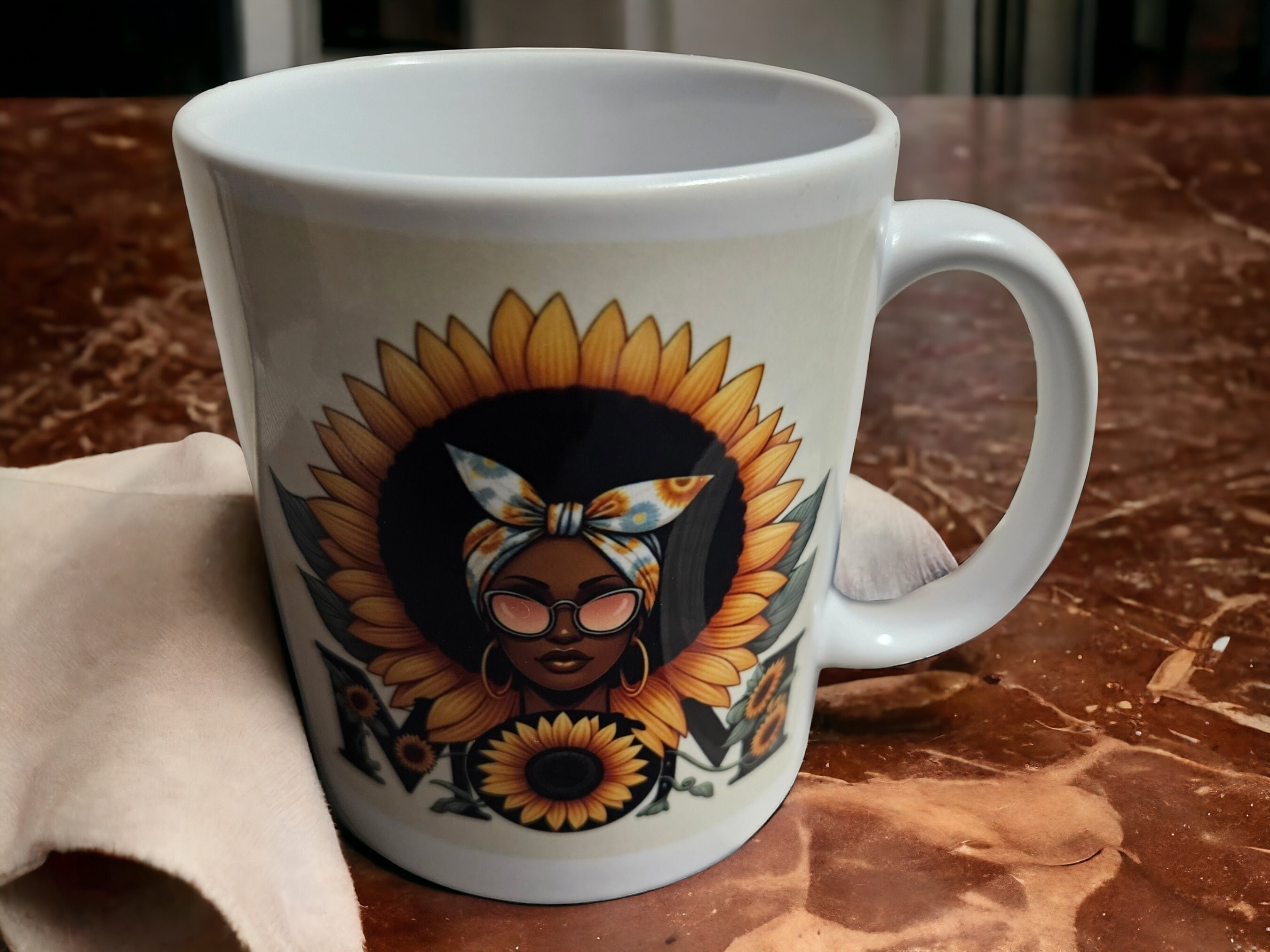 MOM Afrocentric Coffee Mug, Afro American Coffee Mug,Black Woman Boss view 2