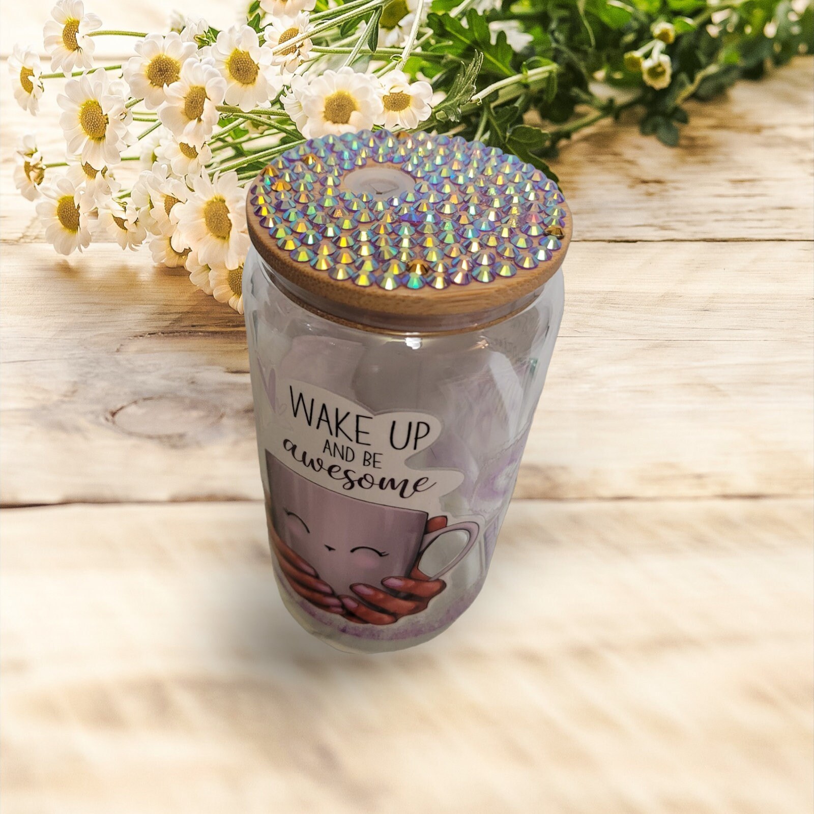 Wake up and be awesome ,BeerCan,Glass,Ice Coffee Glass,Housewarming Gift, Afrocentric, Afro,bling view 3