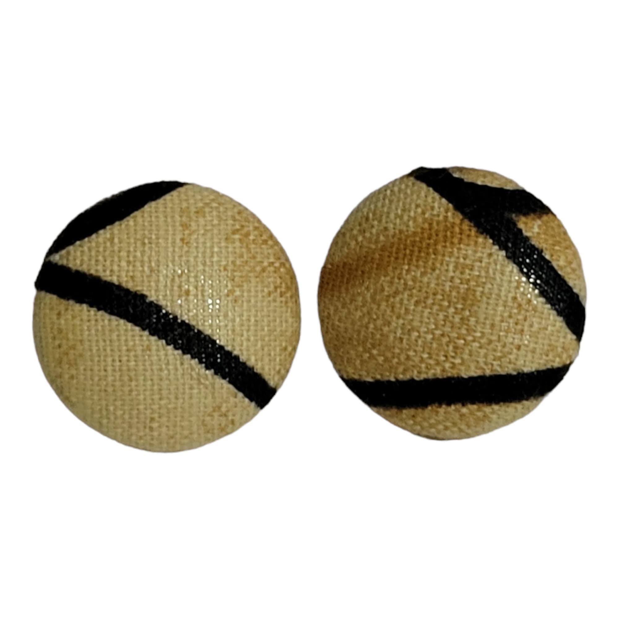 African Fabric covered button earrings made with hypoallergenic stainless Post
