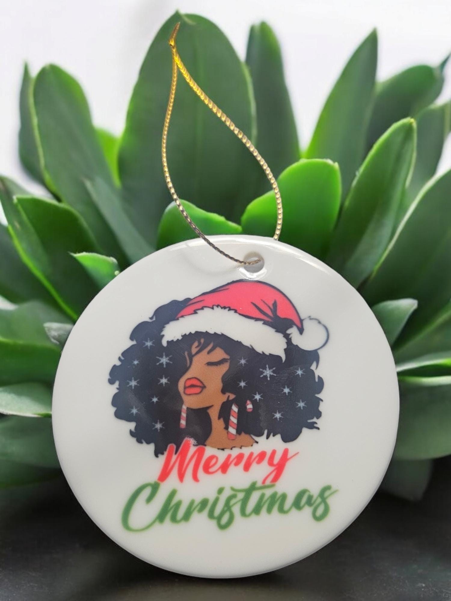 Handcrafted Ceramic Christmas Ornaments - Unique Holiday Decorations Afro American Christmas ornament view 3