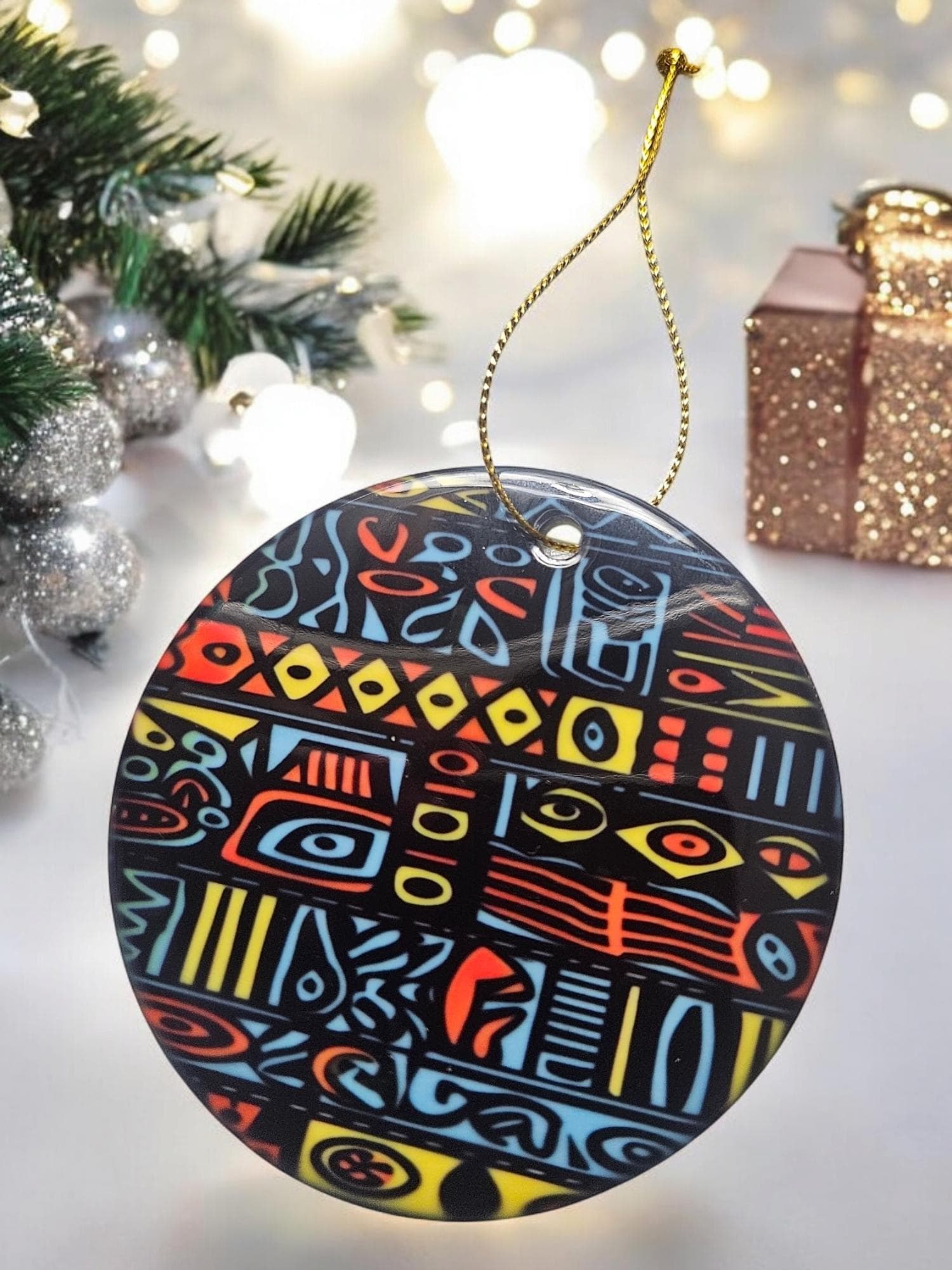 Handcrafted Ceramic Christmas Ornaments - Unique Holiday Decorations Afro American Christmas ornament view 3