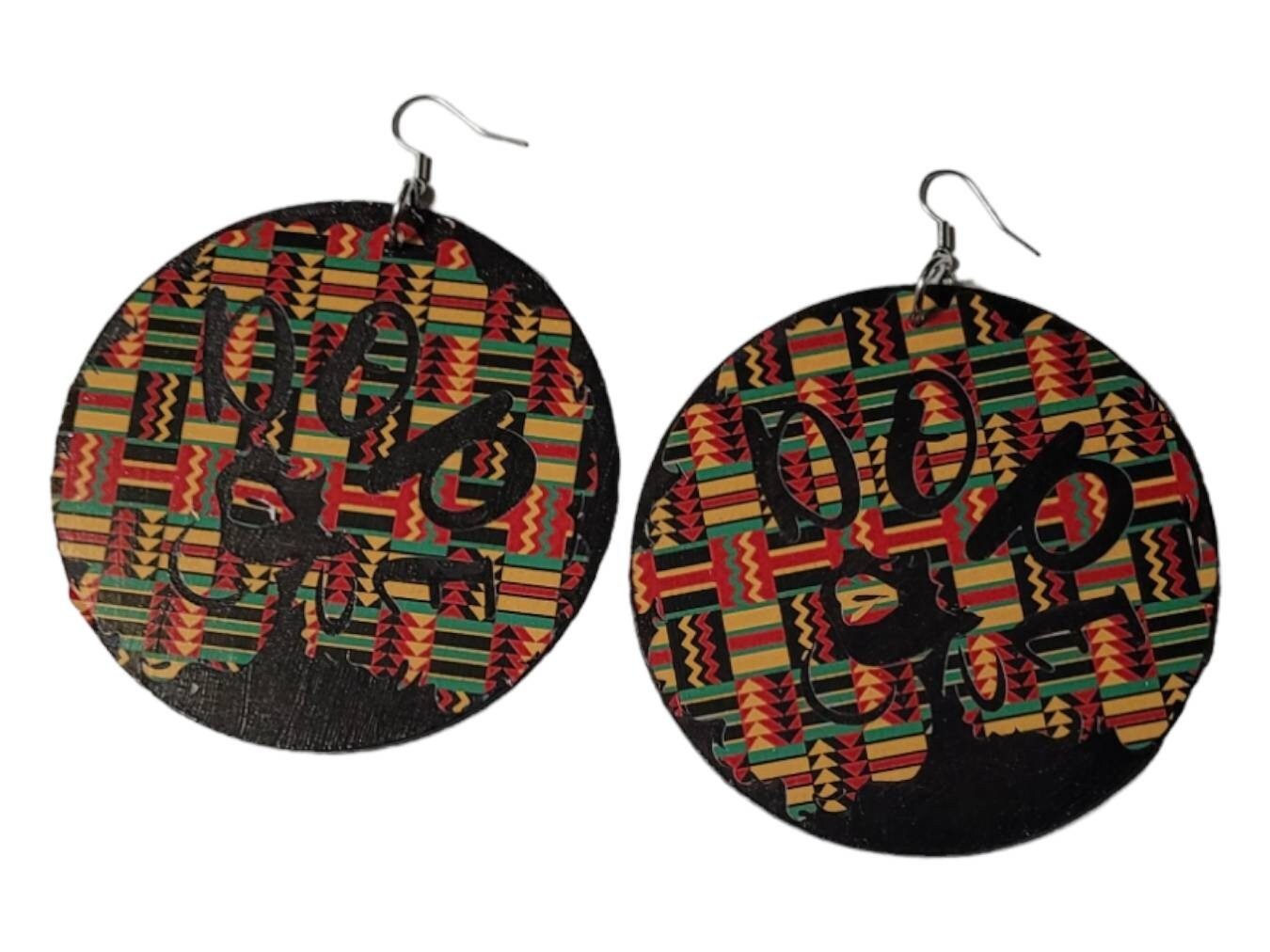 Dope woman wood Earrings ,Afrocentric Statement Earrings,Oversize Earrings view 2