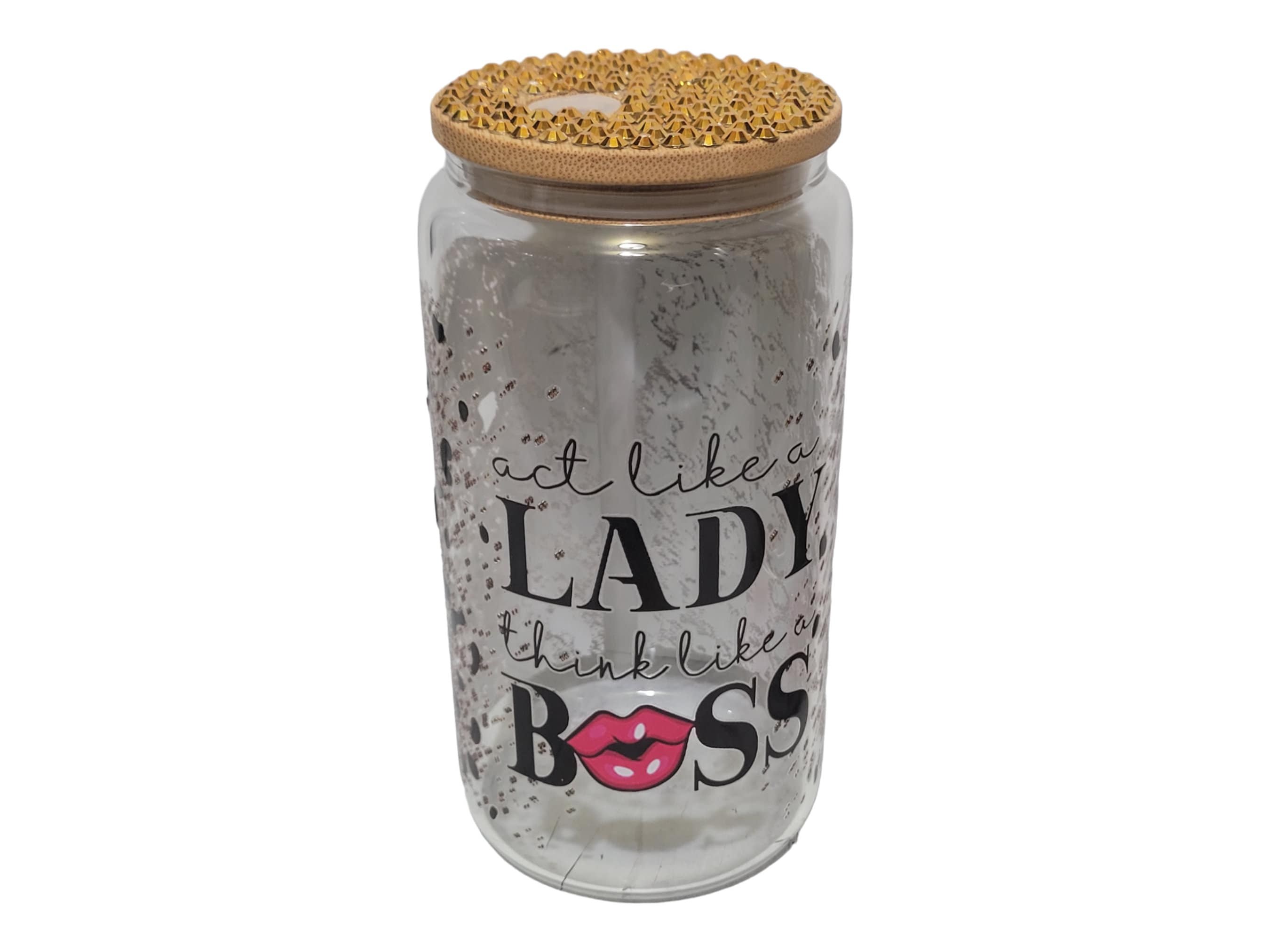 Act Like A Lady Think like A Boss,BeerCan,Glass,Ice Coffee Glass,Housewarming Gift, Afrocentric, Afro