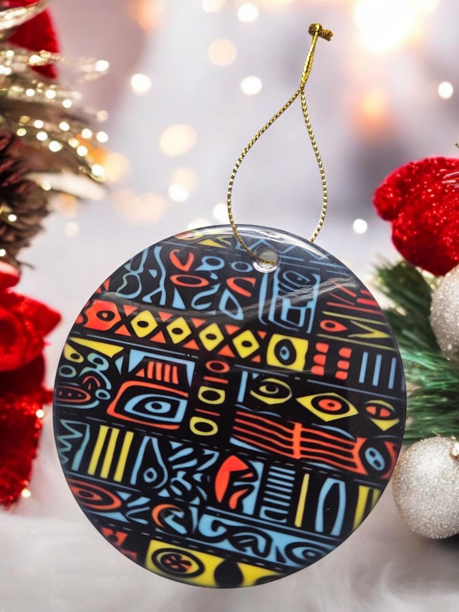 Handcrafted Ceramic Christmas Ornaments - Unique Holiday Decorations Afro American Christmas ornament view 2