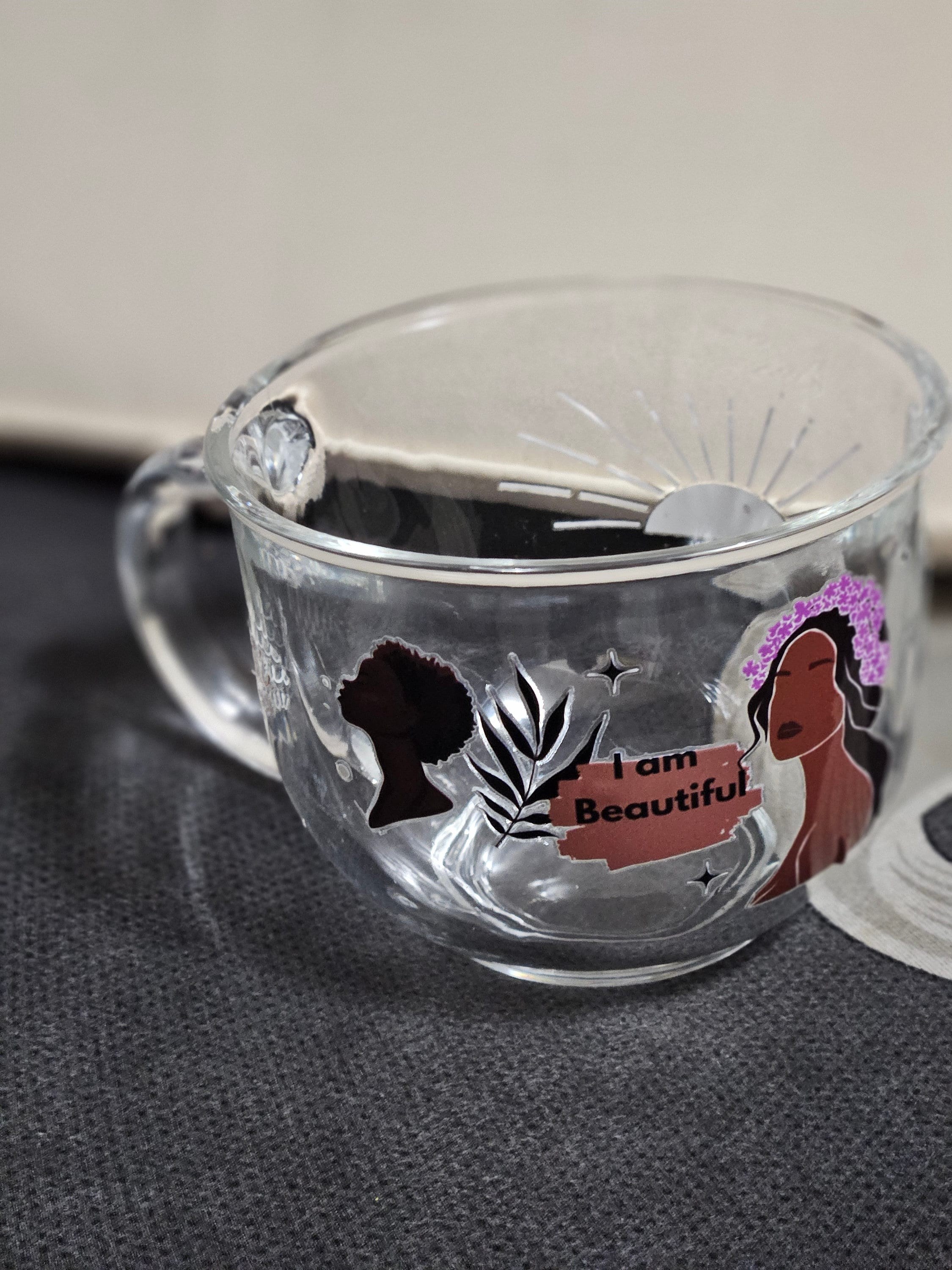 Affimation Afrocentric Glass Coffee Cup,Black Girl Magic,Glass Coffee mug view 2