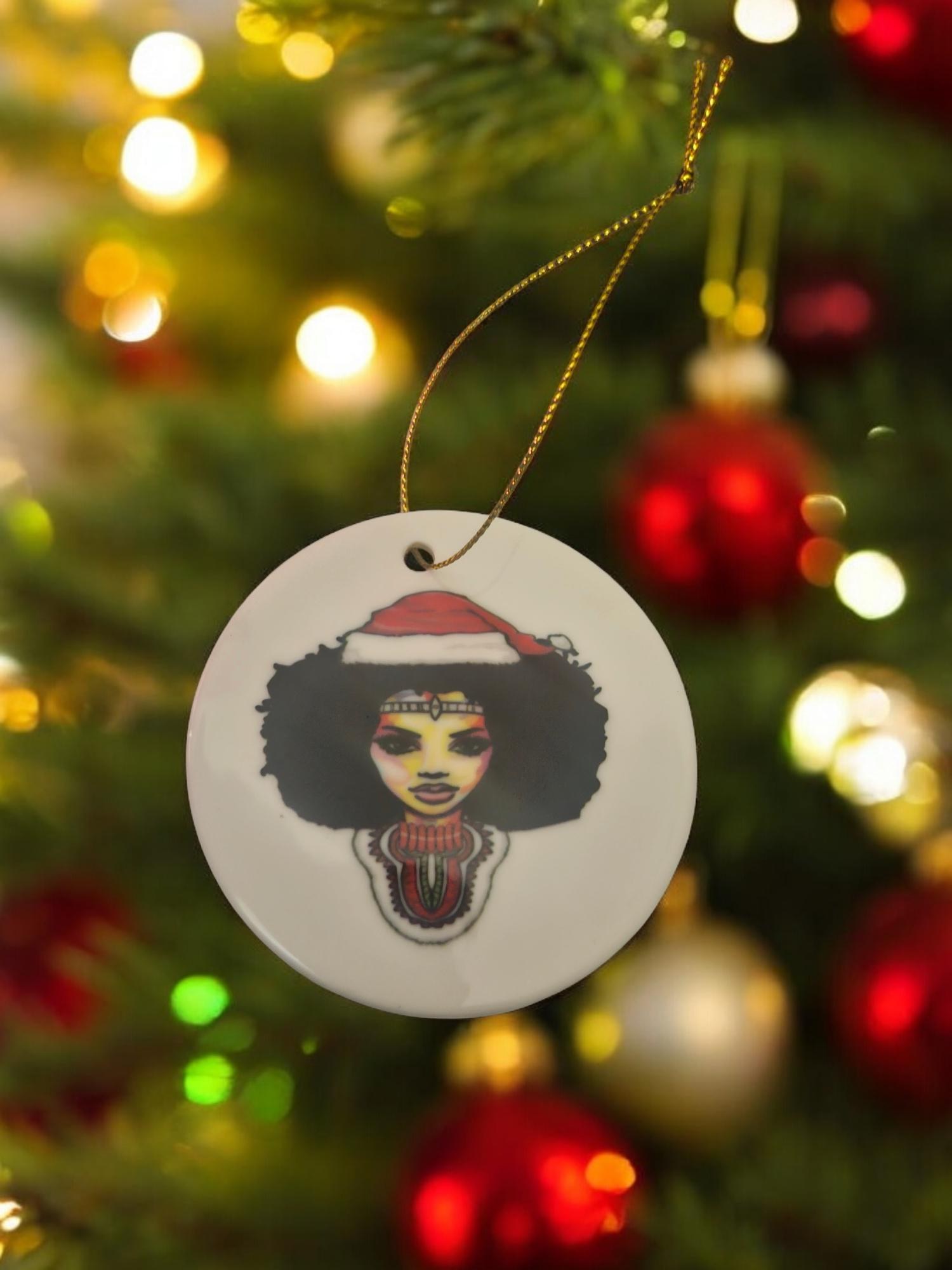 Handcrafted Ceramic Christmas Ornaments - Unique Holiday Decorations Afro American Christmas ornament view 2