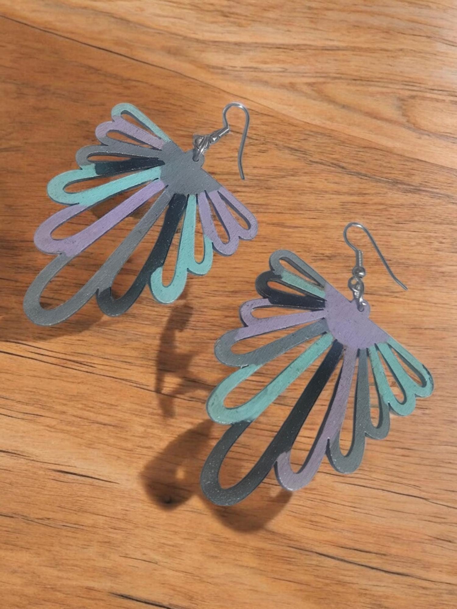 Multi colored Handpainted with Cowrie Shell Earrings Hoop Earrings, Dangle Earrings, Ethnic Earrings, view 3