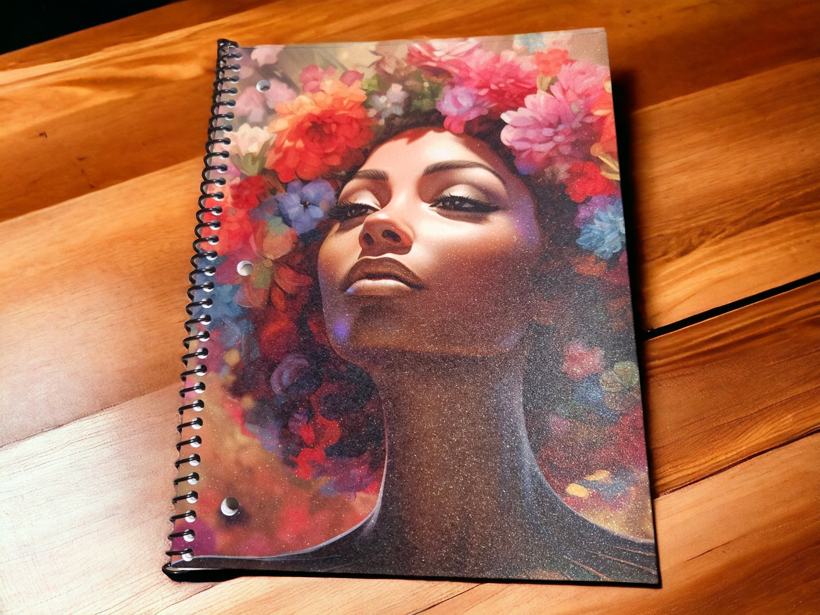 Afrocentric Glitter Cover Spiral Notebook:,Black Girl Magic