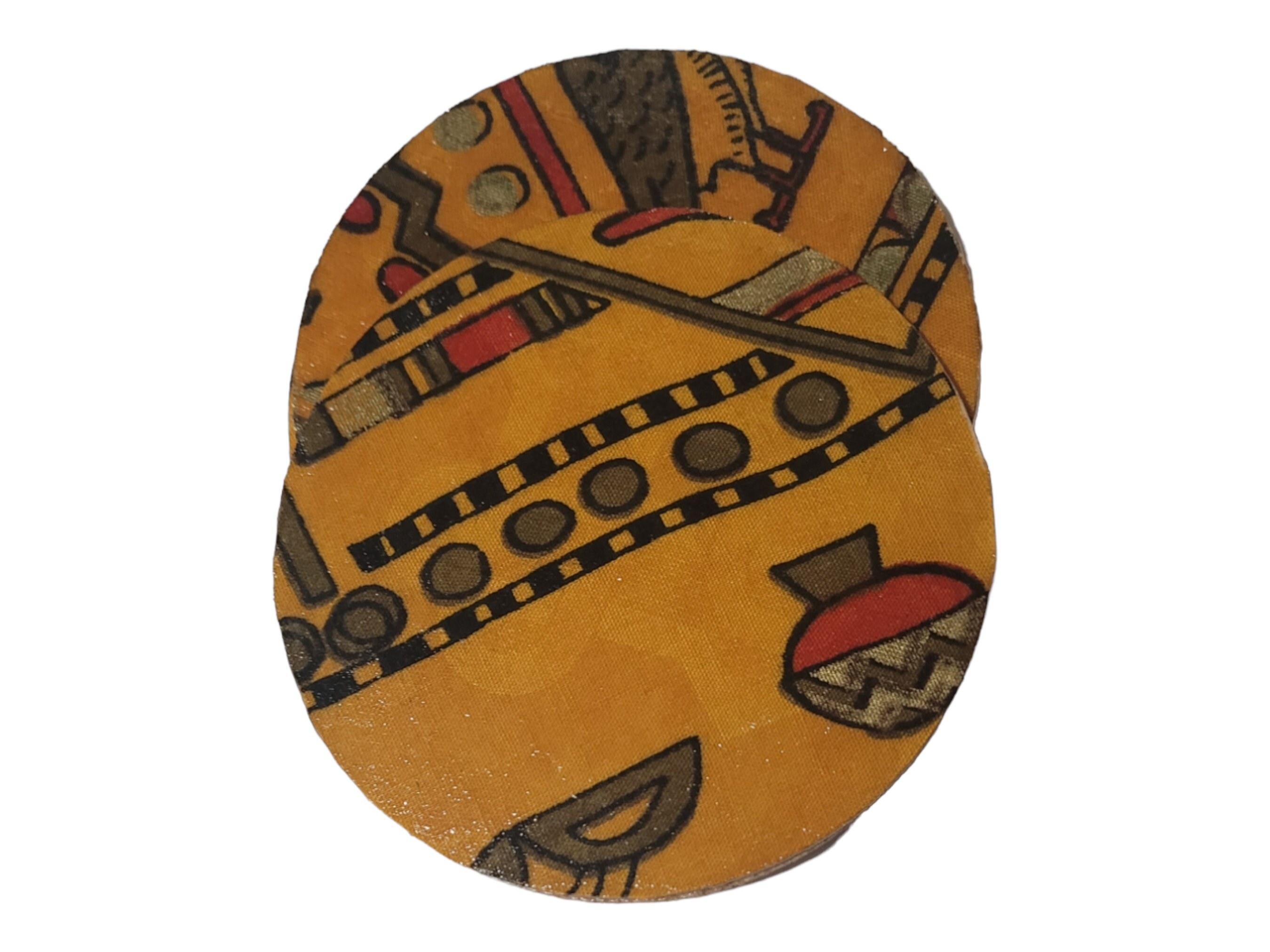 Afrocentric Fabric and Wood Coasters, Set Of four, Home Decor,Round African print coasters view 2