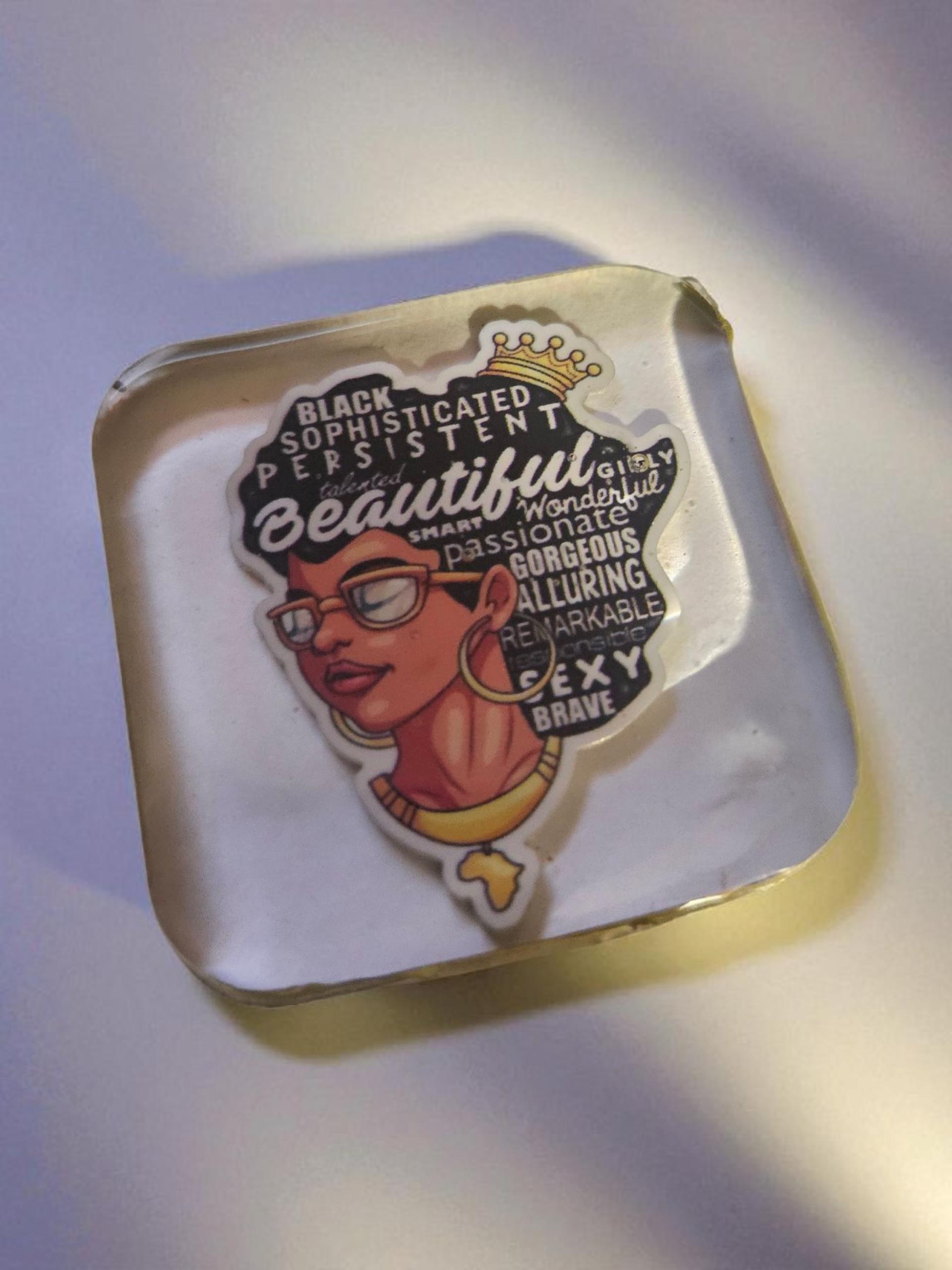 Black and Beautiful Afrocentric Resin Lapel Pin view 2