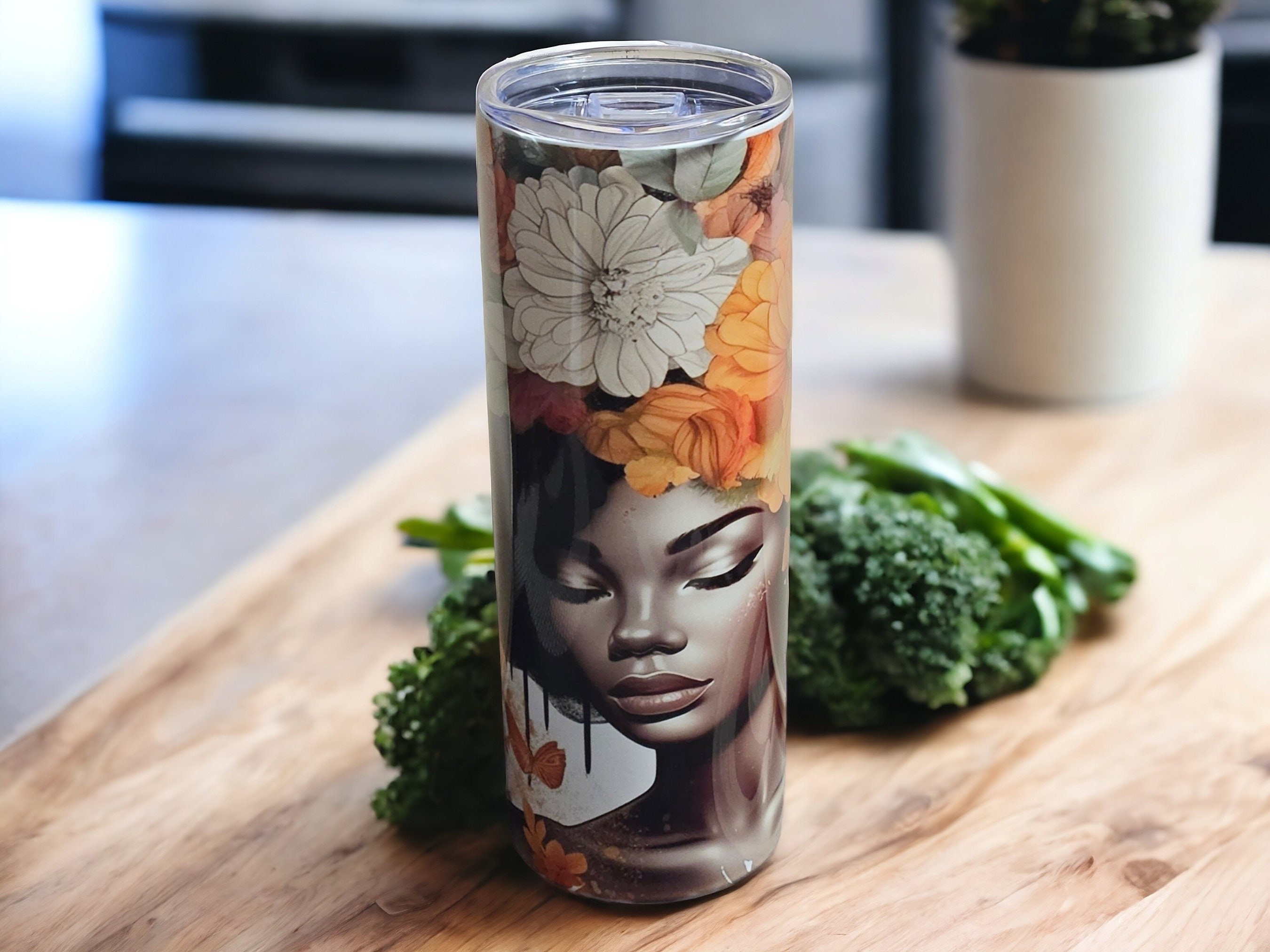 Chain Purse Floral Majesty Afrocentric Tumbler,Afrocentric Woman 20oz Tumbler view 3