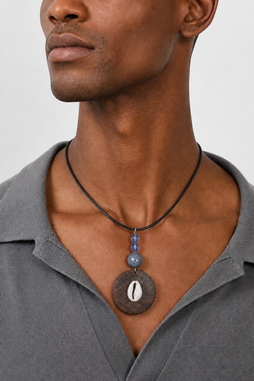 Handmade Round Wood Necklace with leather cord