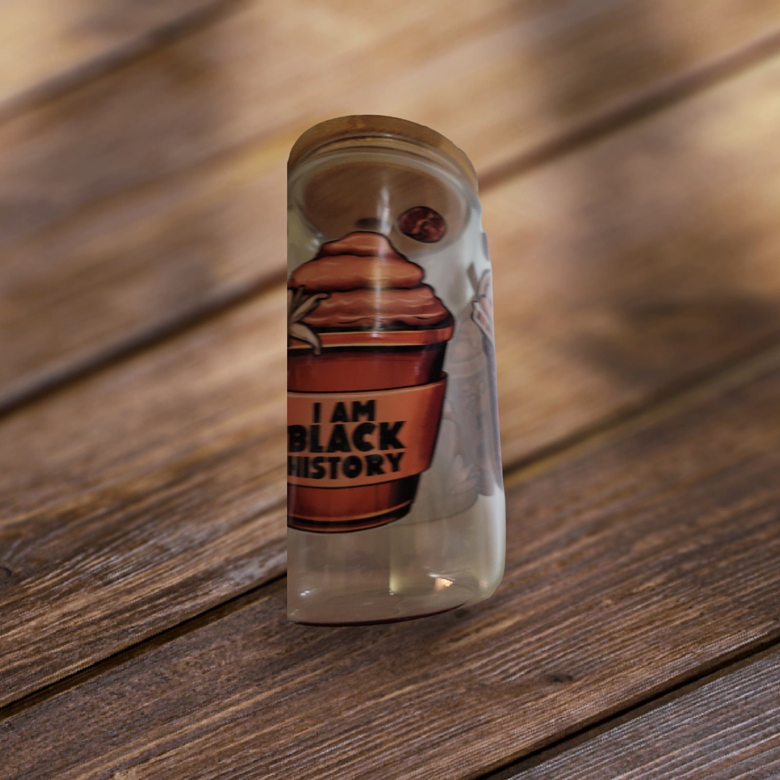 Black History Month ,I am Black History ,BeerCan,Glass,Ice Coffee Glass,Housewarming Gift, Afrocentric, Afro,bling view 7