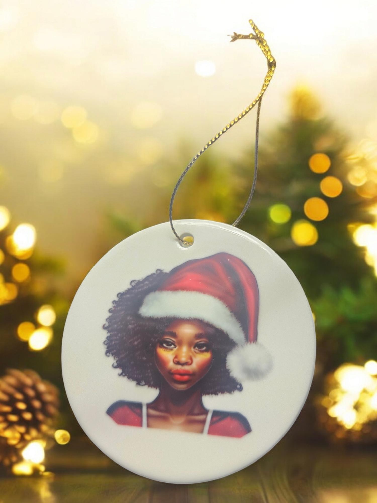 Handcrafted Ceramic Christmas Ornaments - Unique Holiday Decorations Afro American Christmas ornament view 3