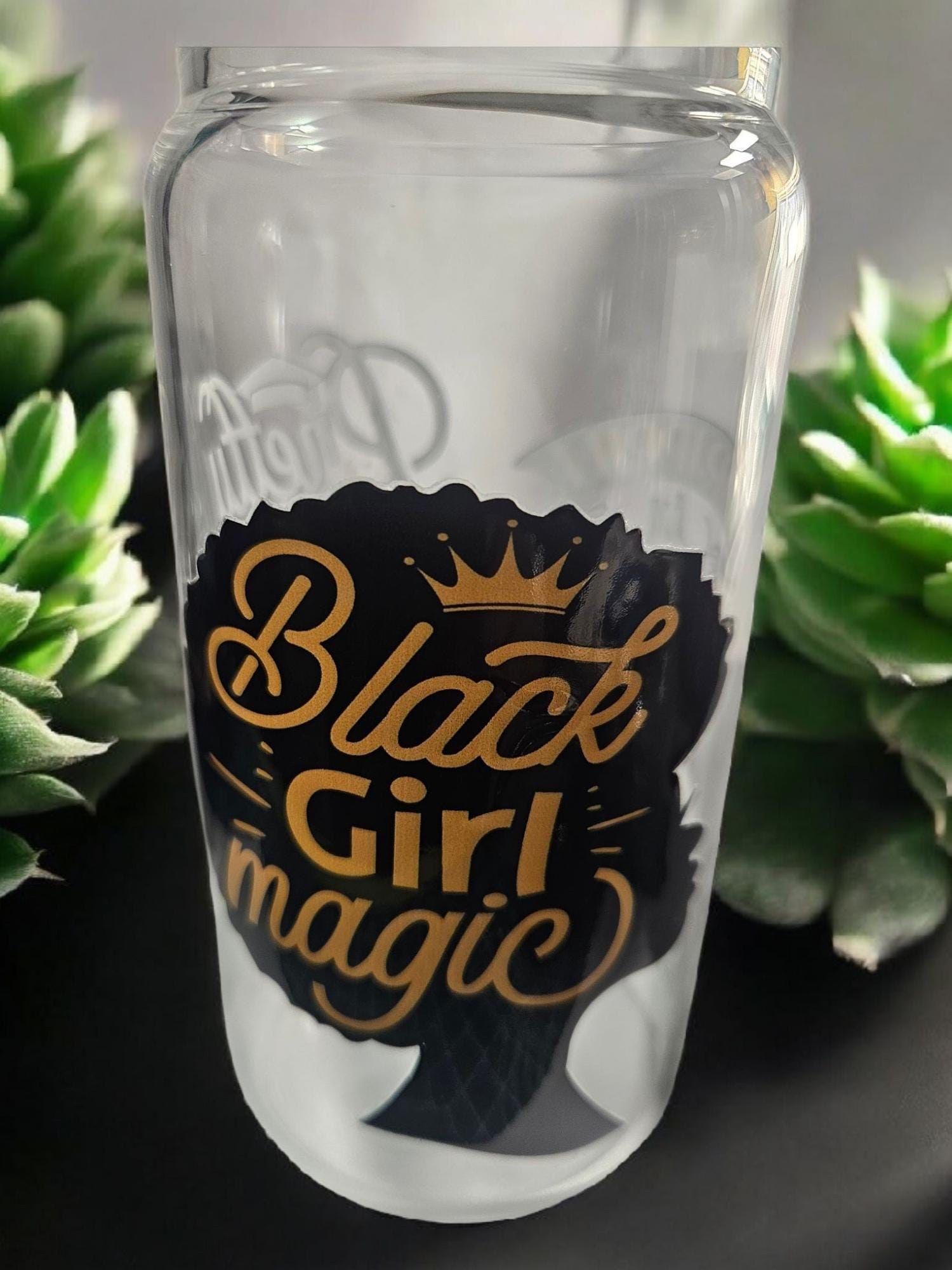 Black Girl Magic ,BeerCan,Glass,Ice Coffee Glass,Housewarming Gift, Afrocentric, Afro view 2