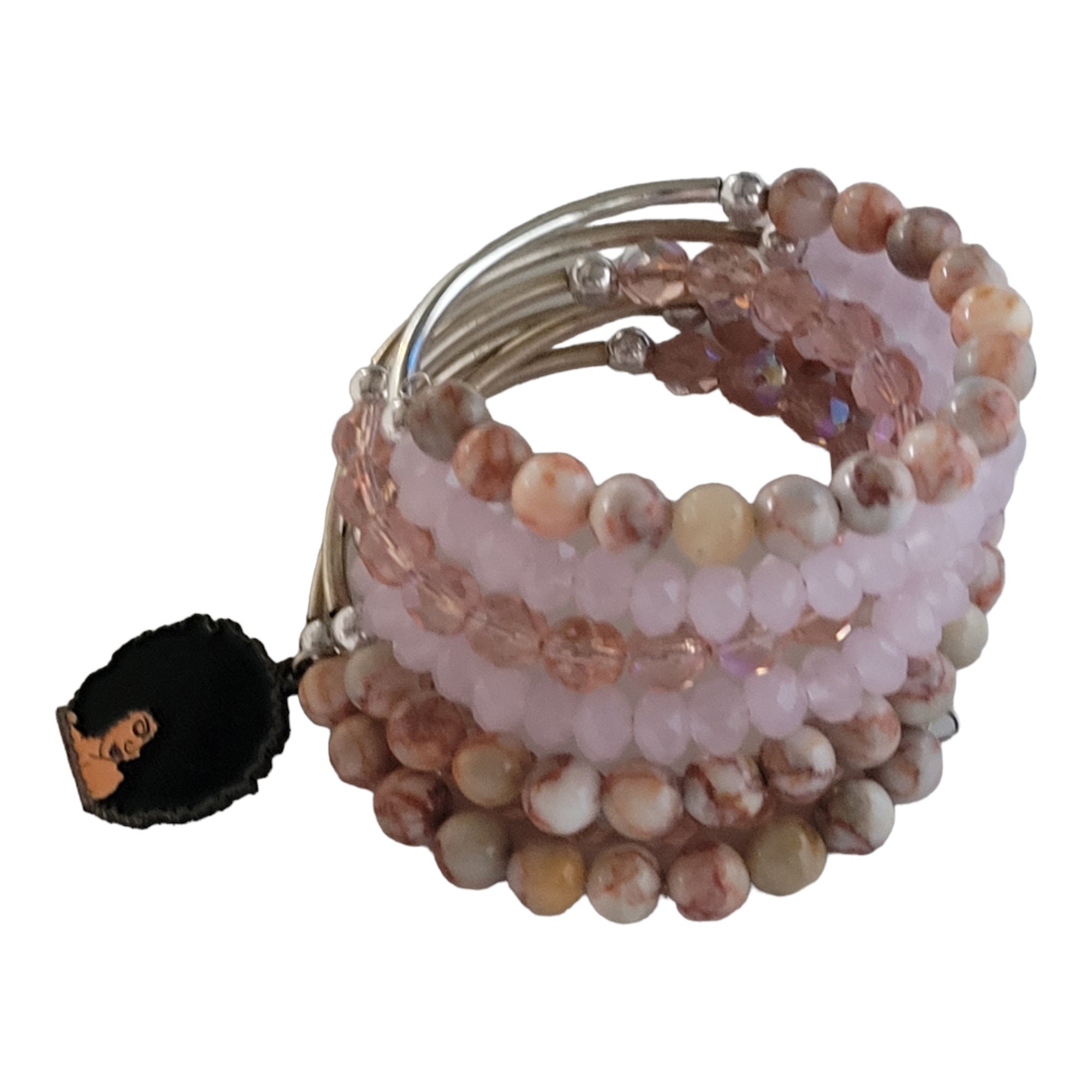 Pink Memory Wire Bracelet with Charm