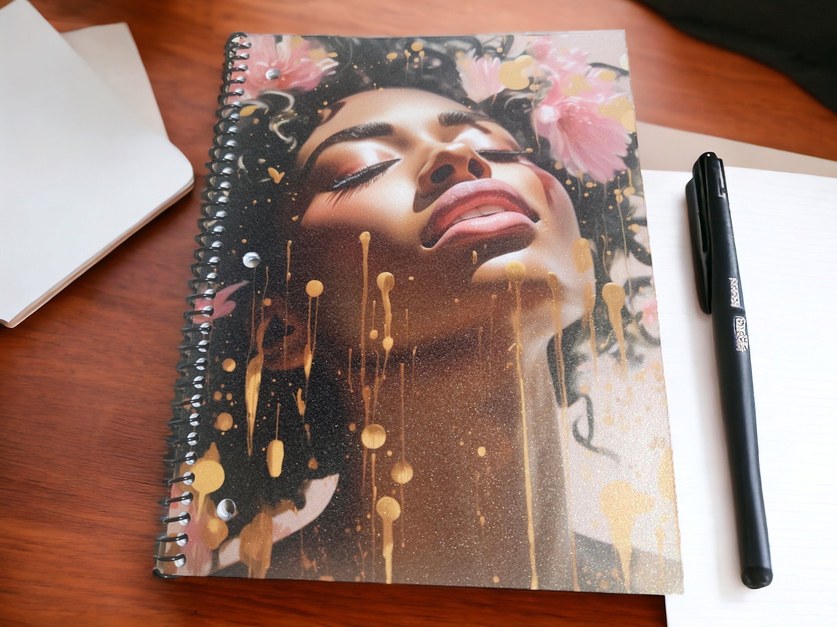 Afrocentric Glitter Cover Spiral Notebook:,Black Girl Magic